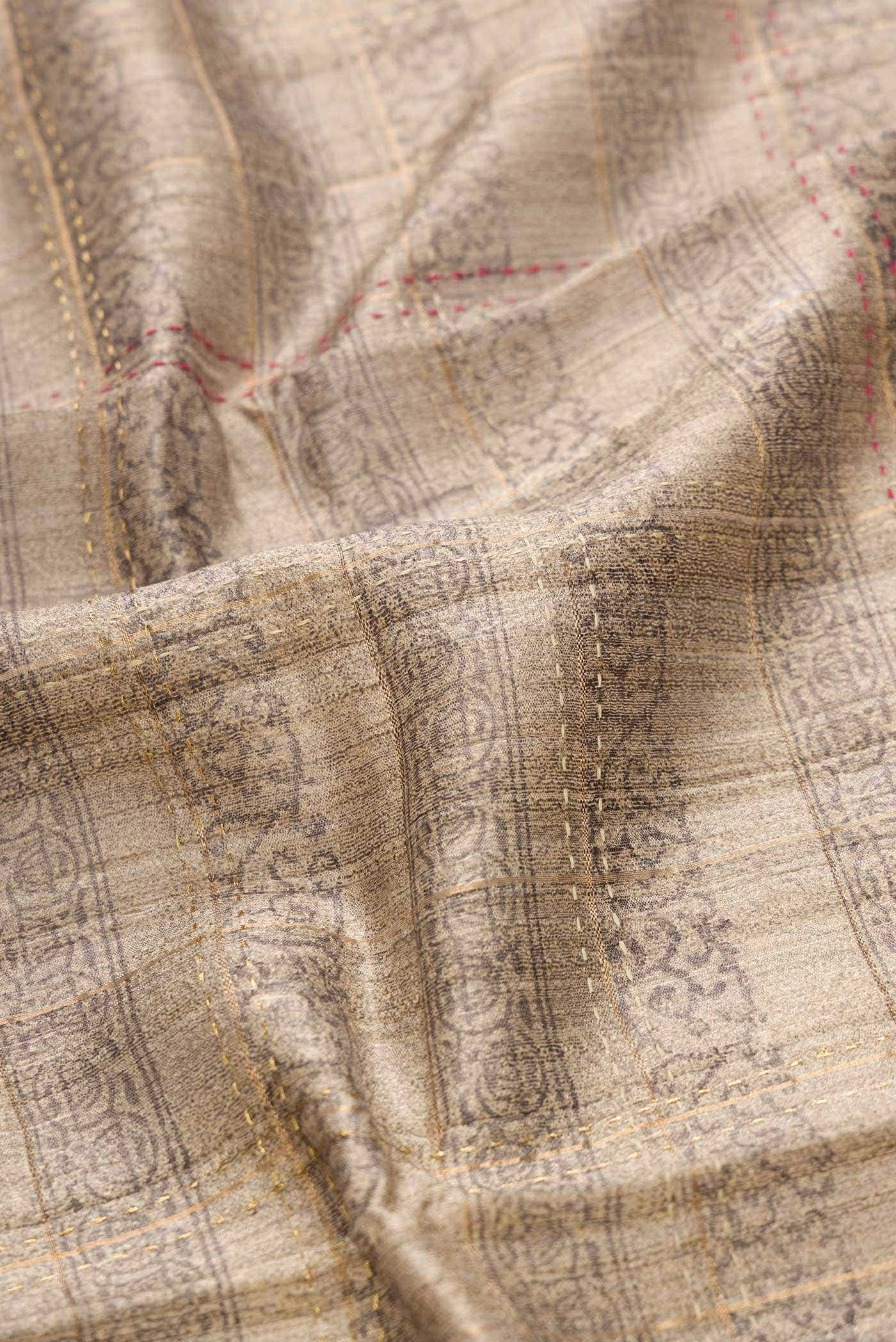 Dark Beige Tussar Silk Saree