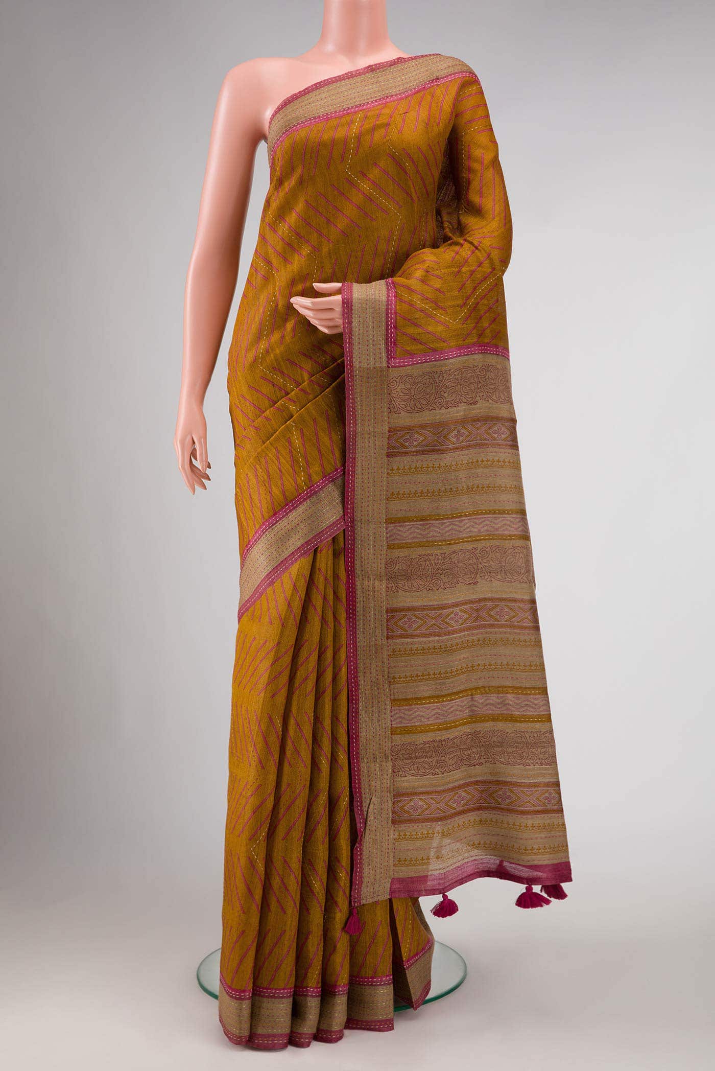 Mustard Tussar Silk Saree