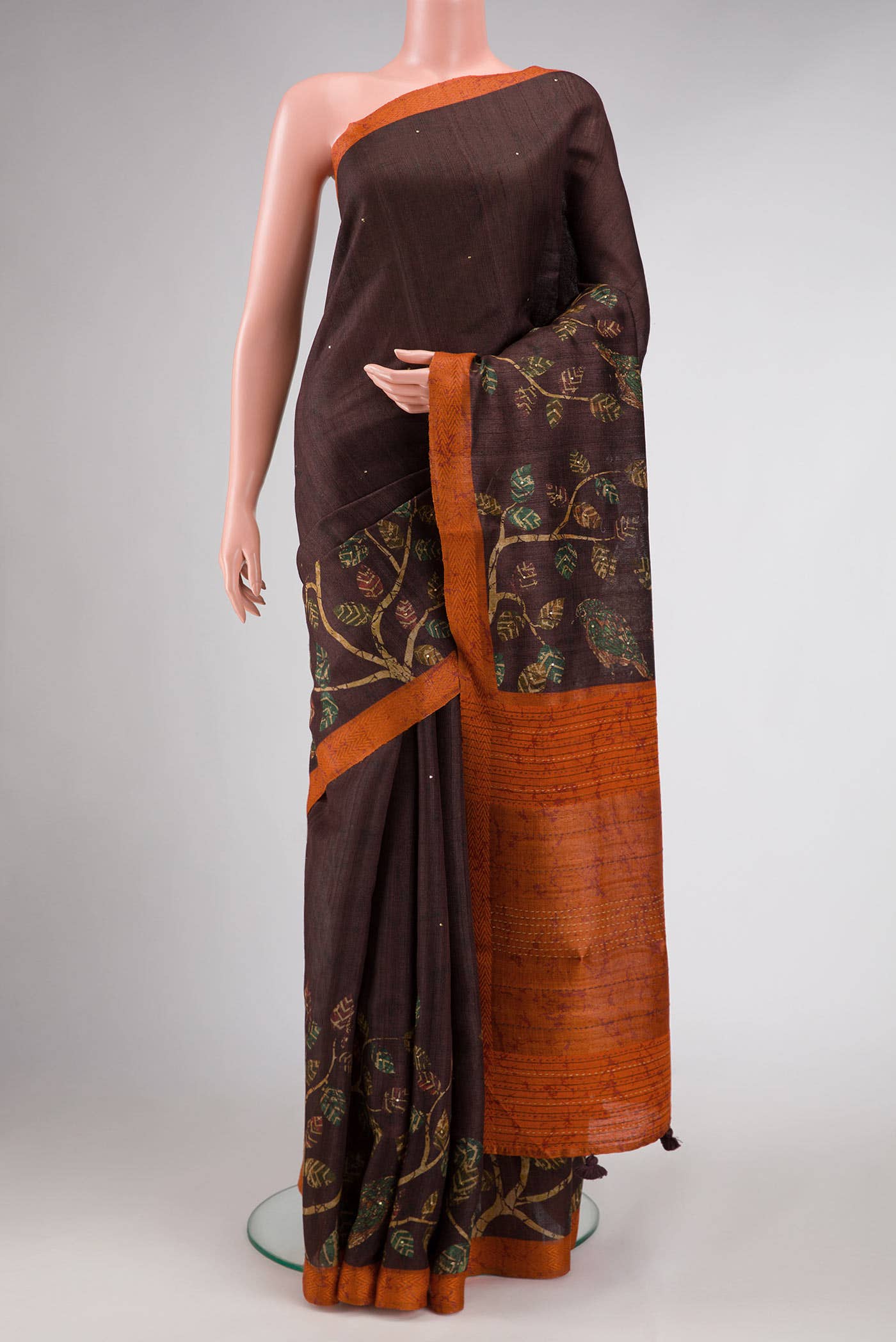 Coffee Brown Dual Tone Tussar Silk Saree