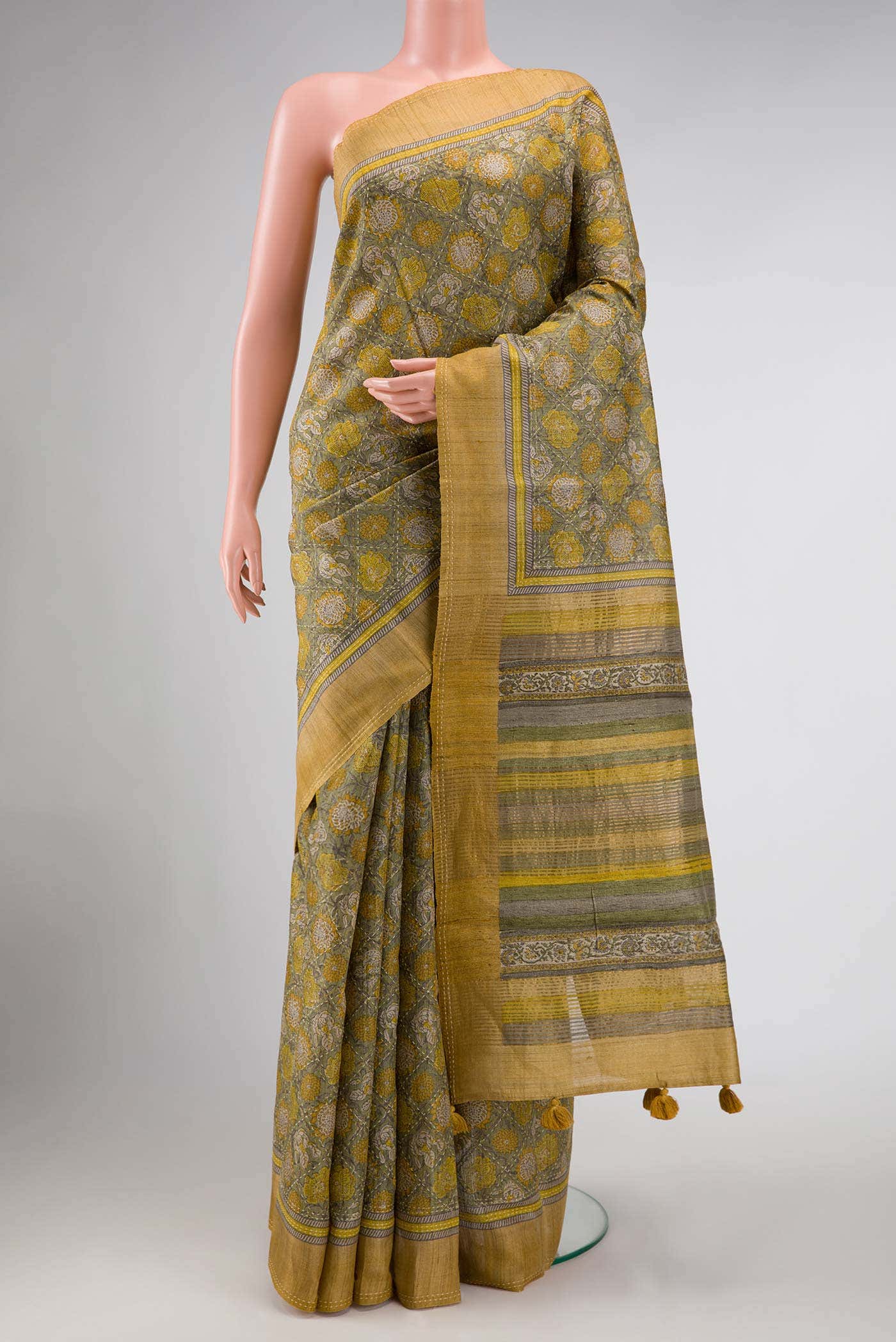 Green Tussar Silk Saree