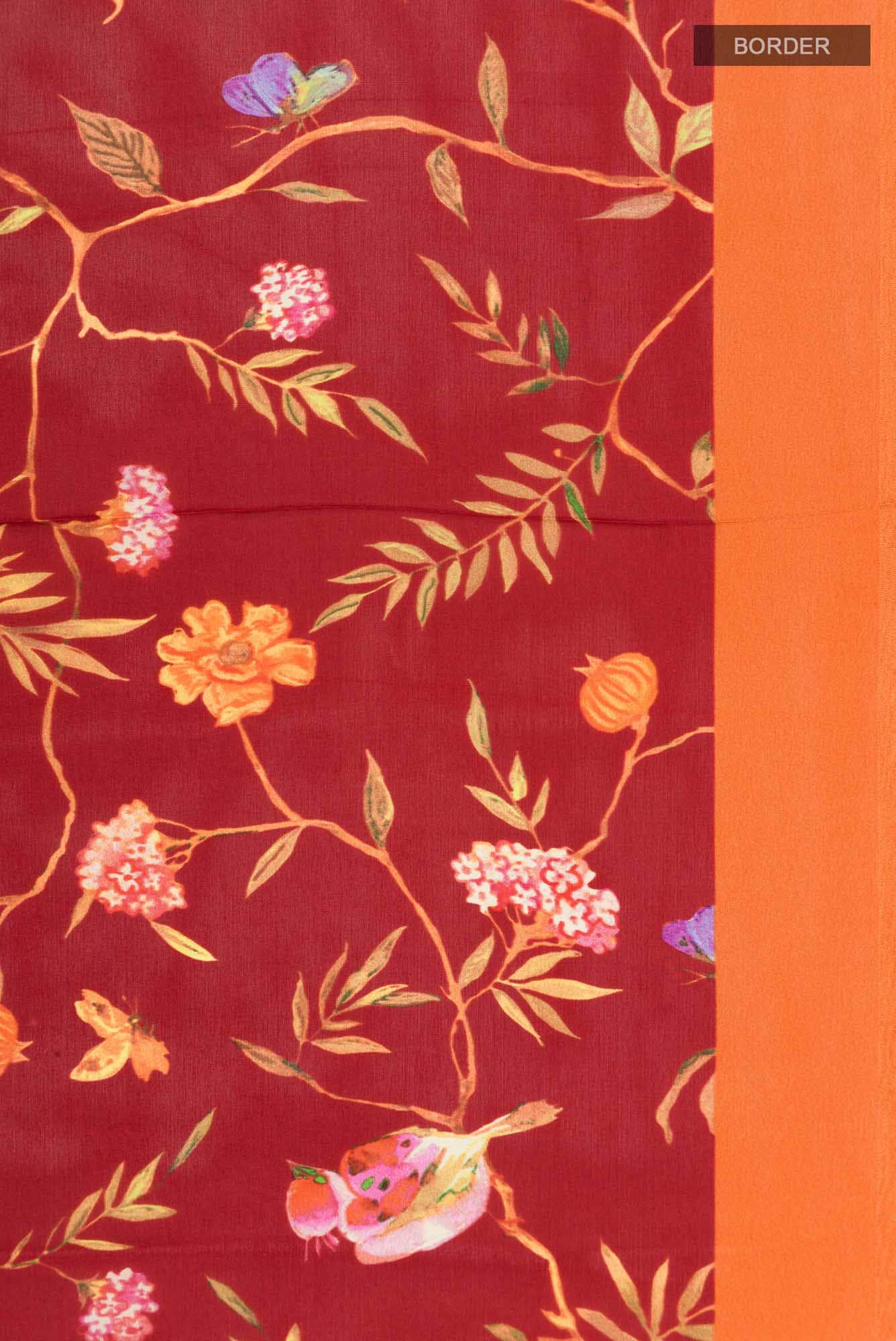 Red Printed Silk Saree