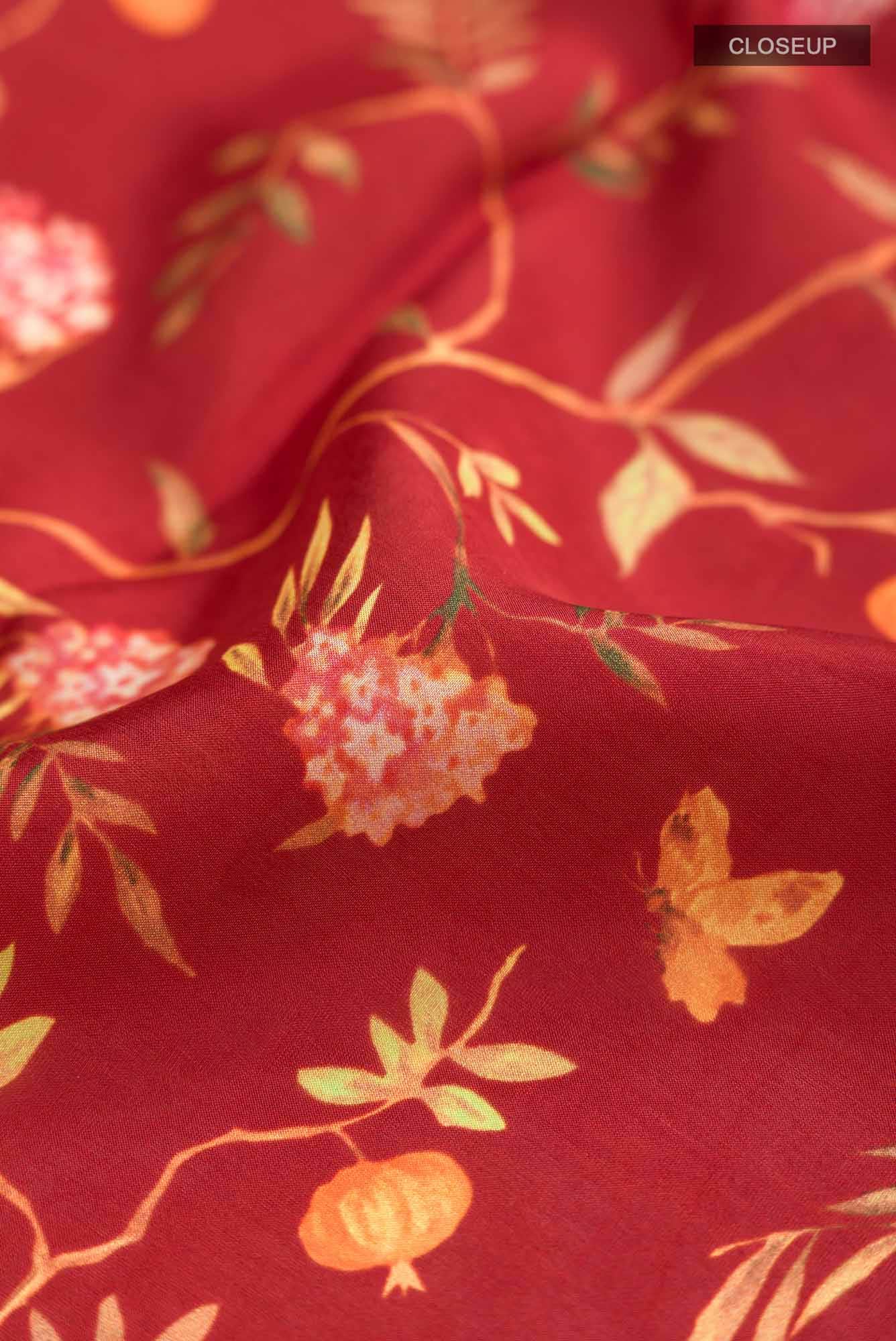 Red Printed Silk Saree