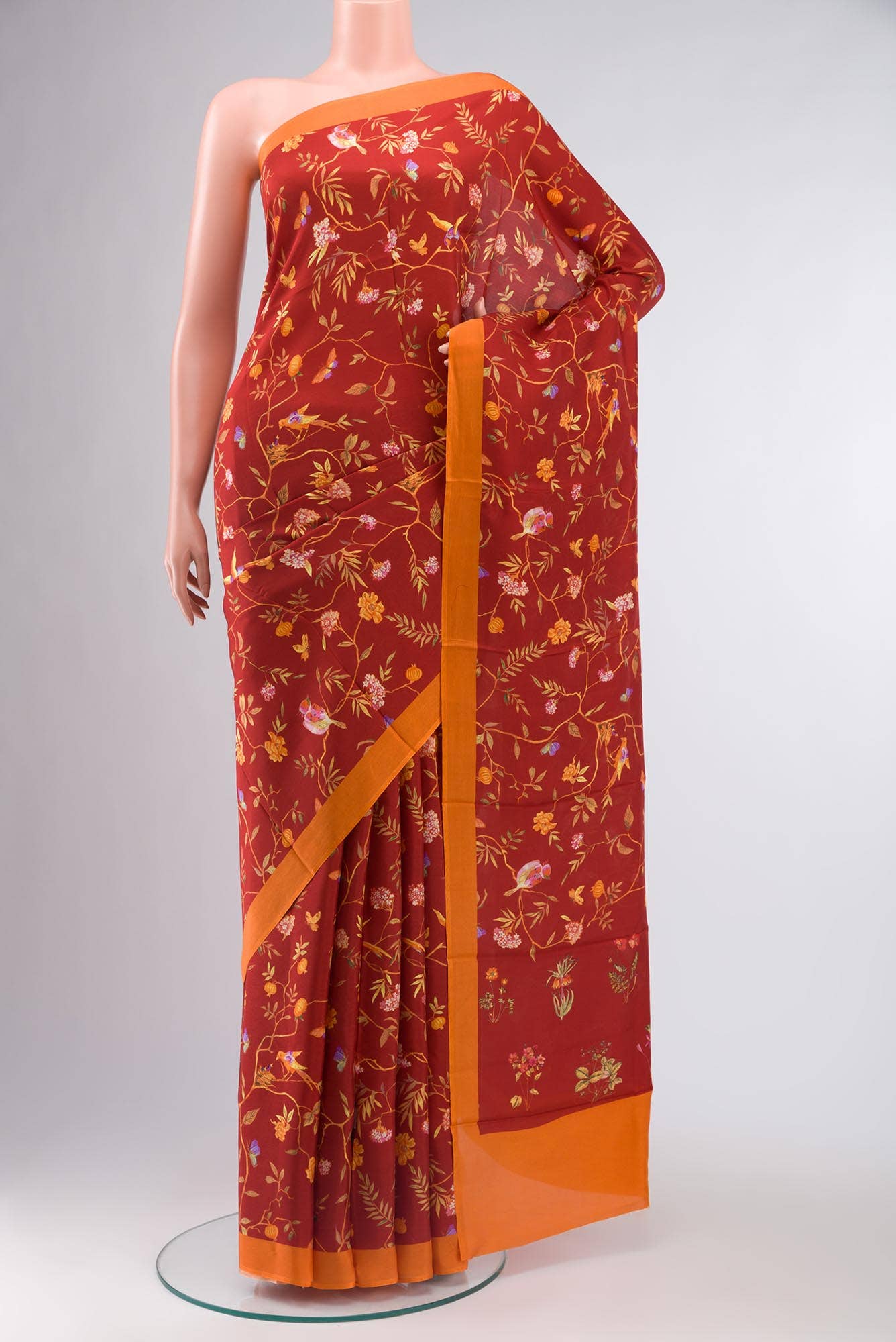 Red Printed Silk Saree