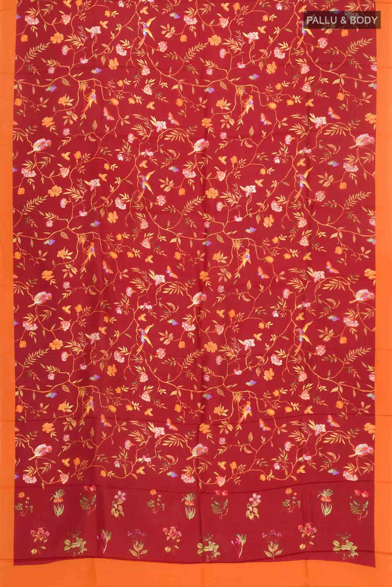 Red Printed Silk Saree