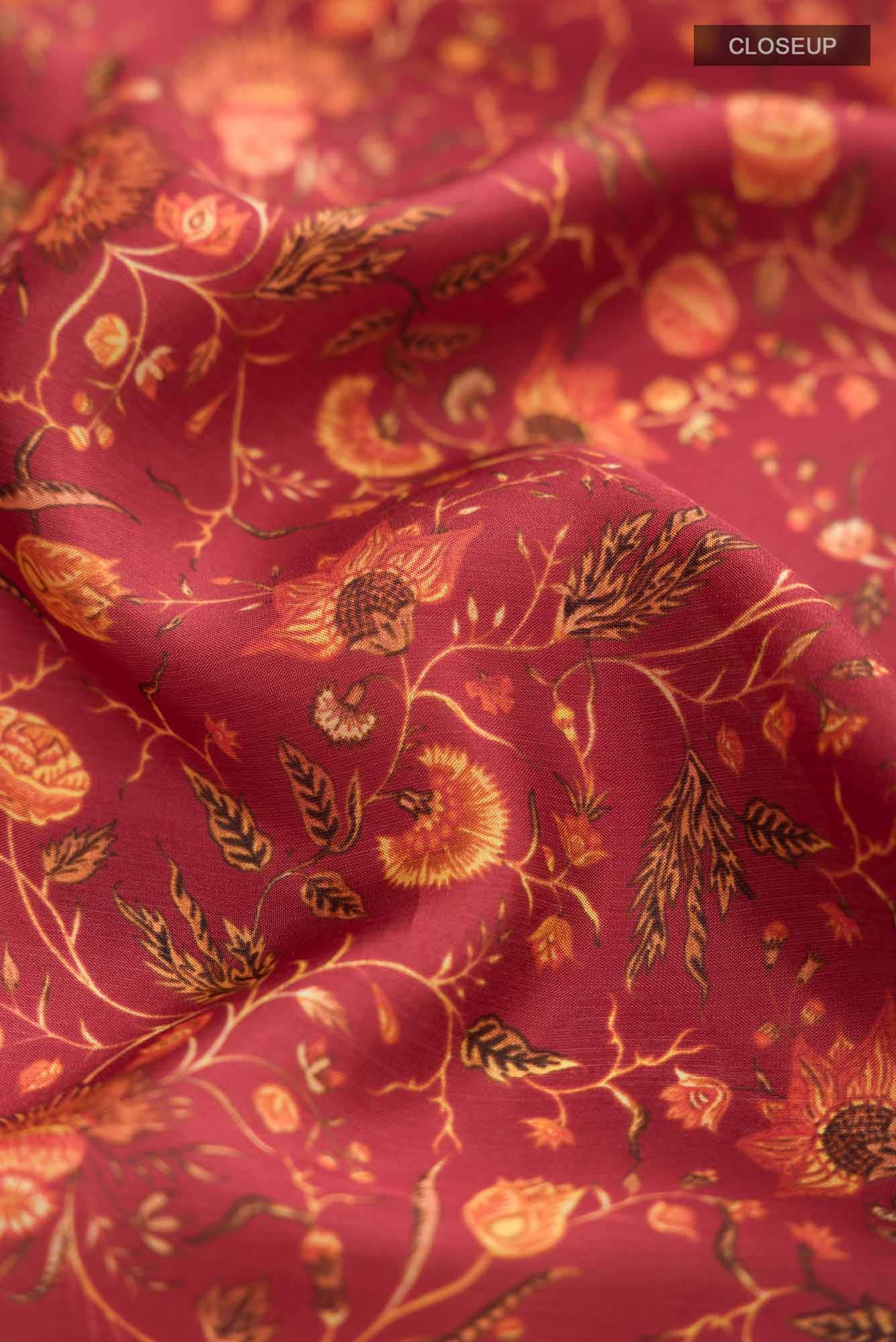 Maroon Printed Silk Saree