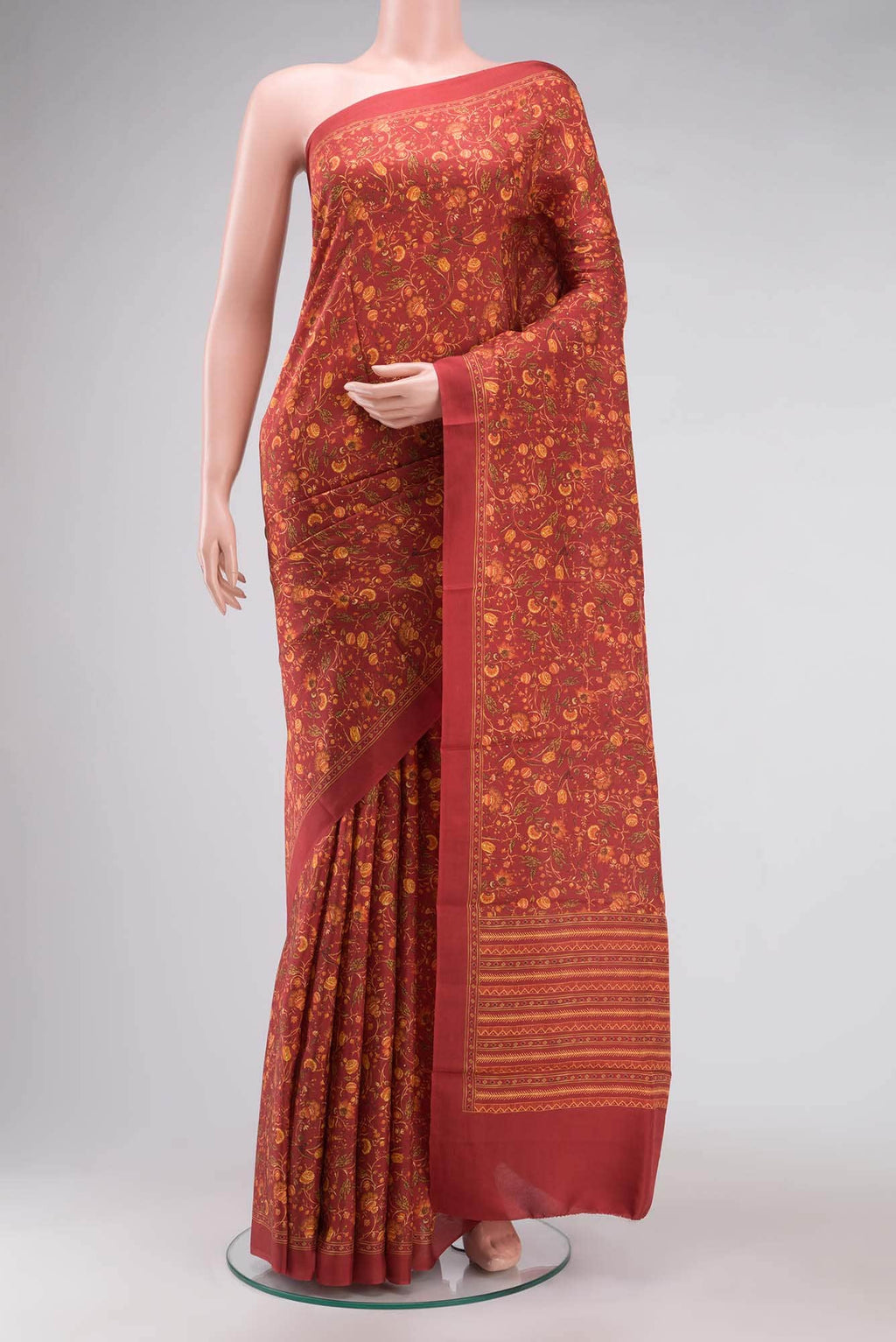 Maroon Printed Silk Saree