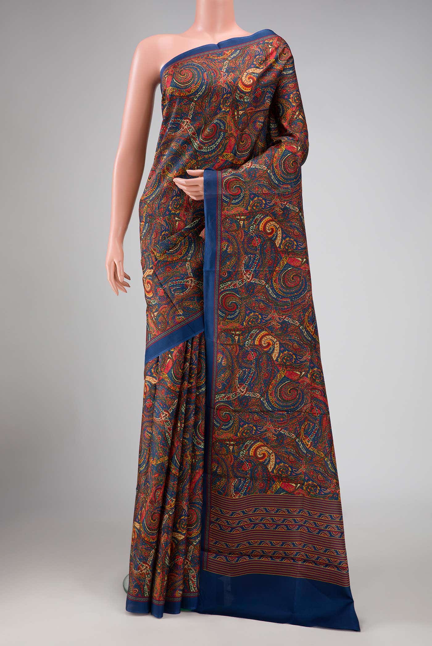Brown Printed Silk Saree