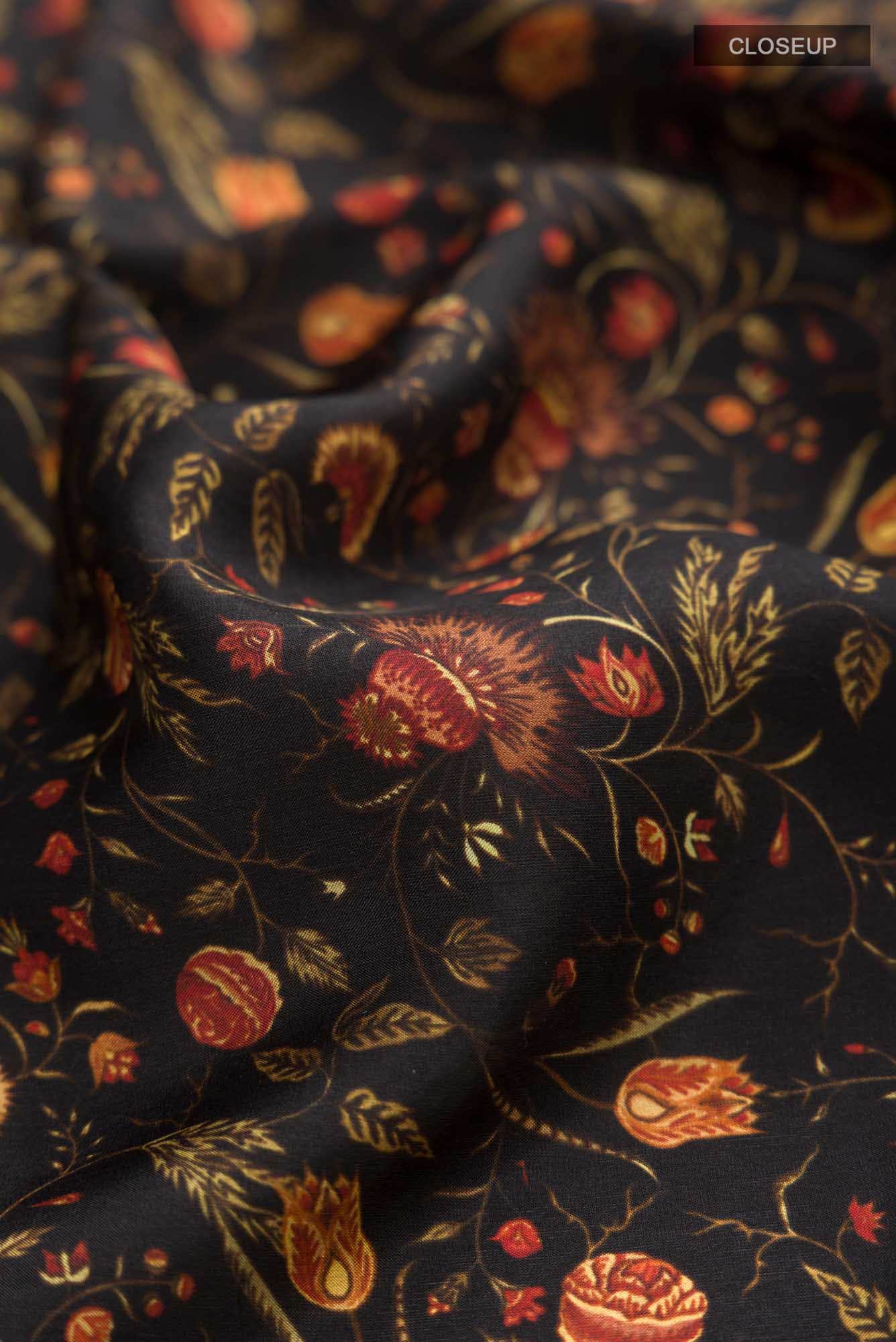 Black Printed Silk Saree