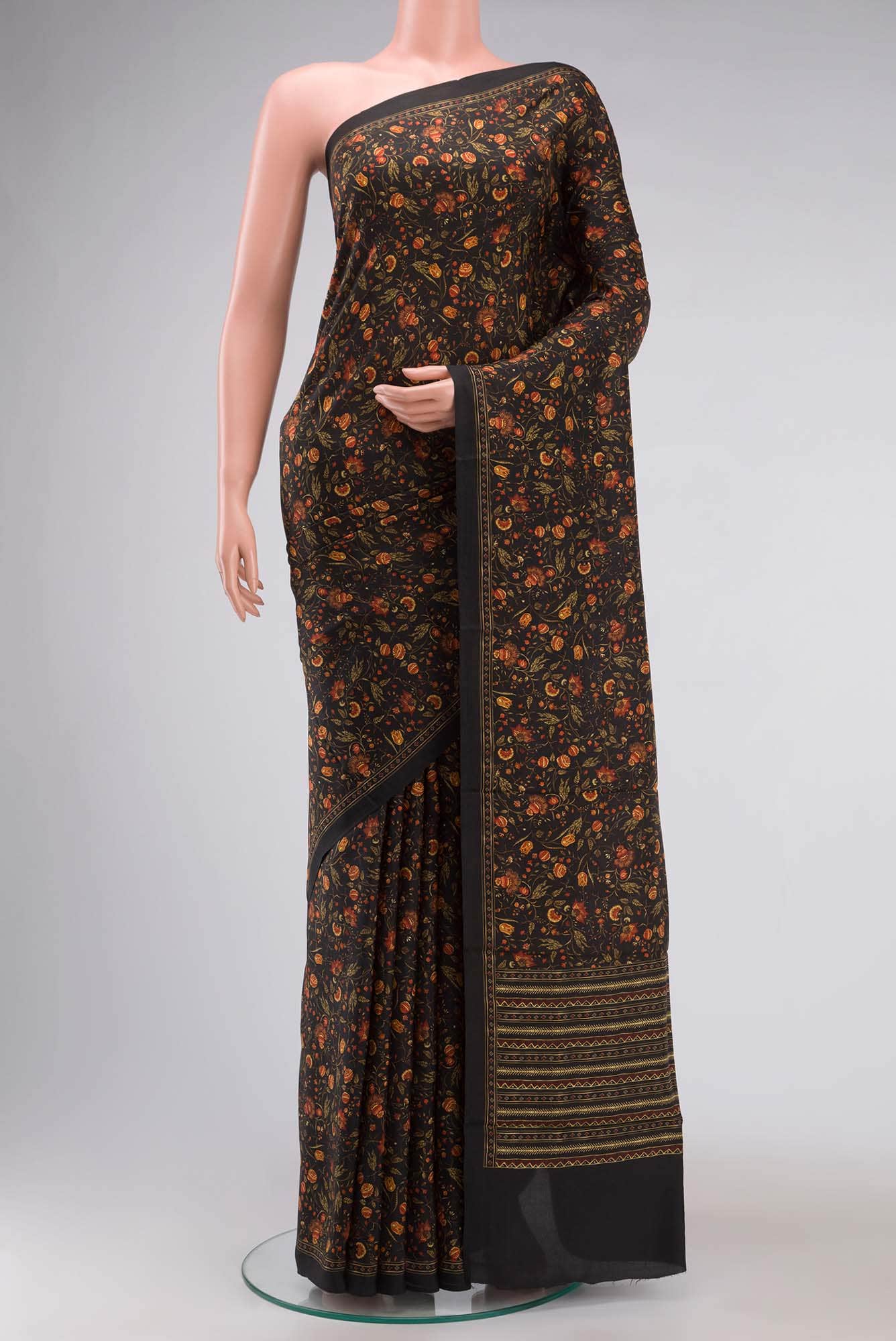 Black Printed Silk Saree