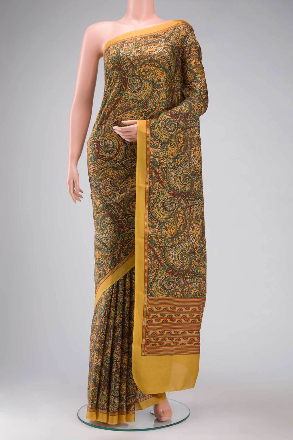 Mustard Printed Silk Saree