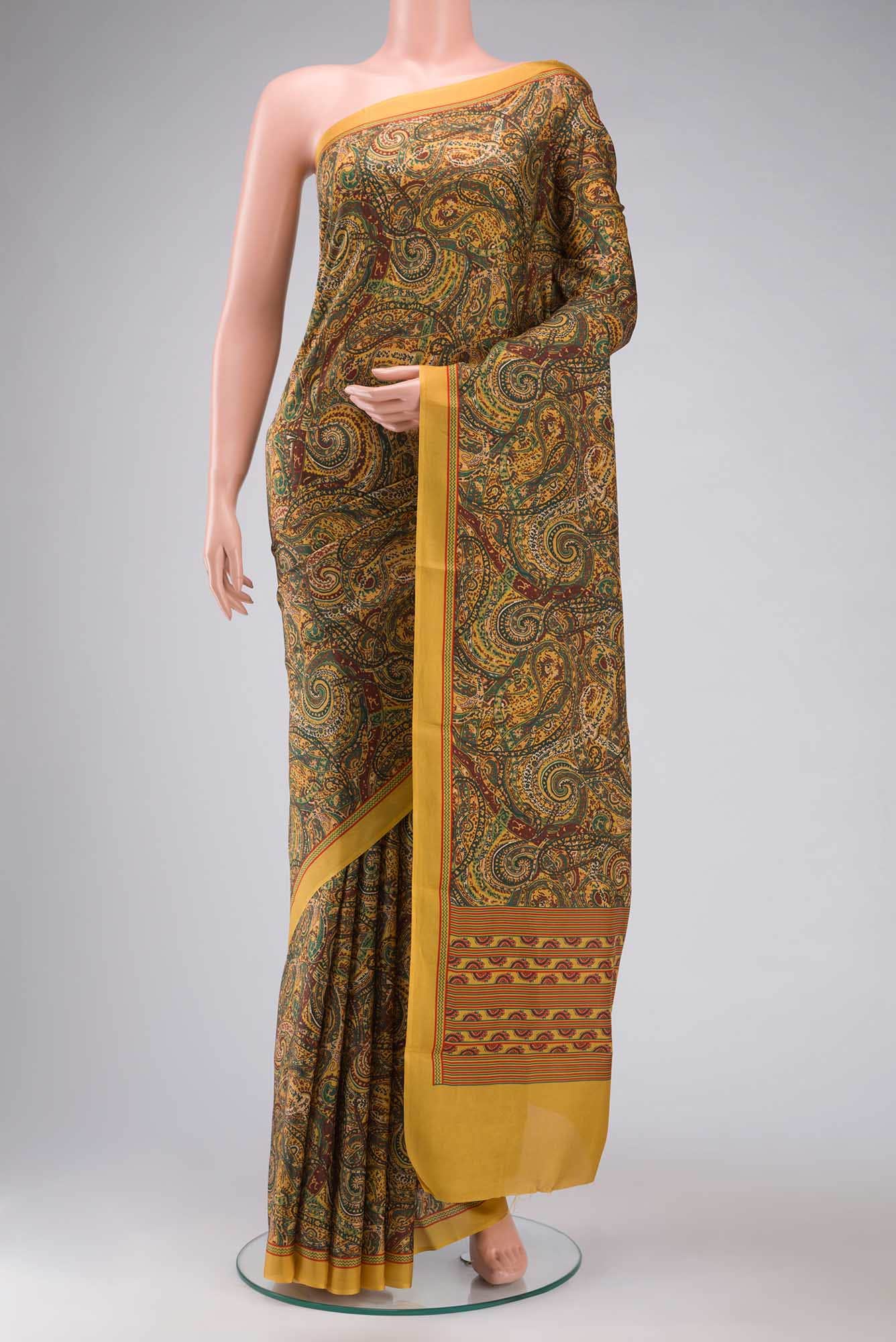 Mustard Printed Silk Saree