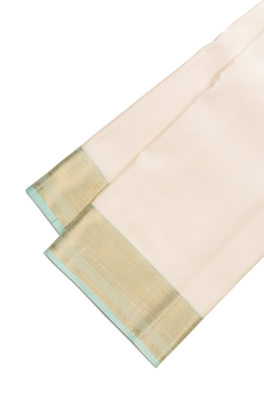 Cream Silk Dhoti With Angavastram (9X 5) Muzham