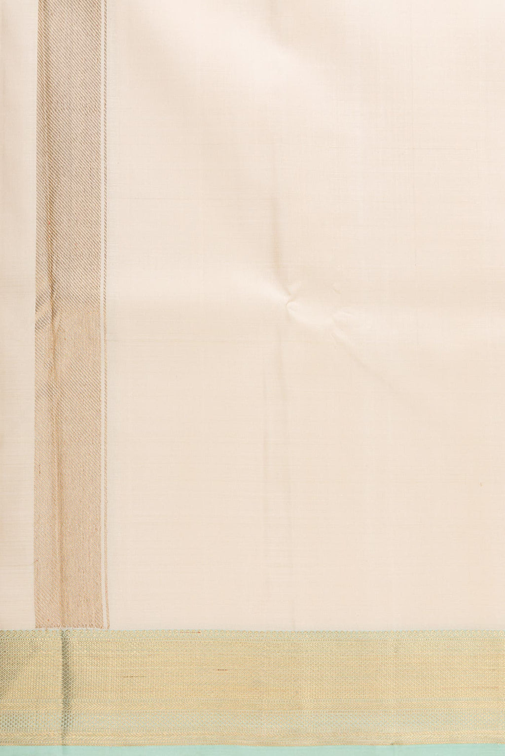 Cream Silk Dhoti With Angavastram (9X 5) Muzham