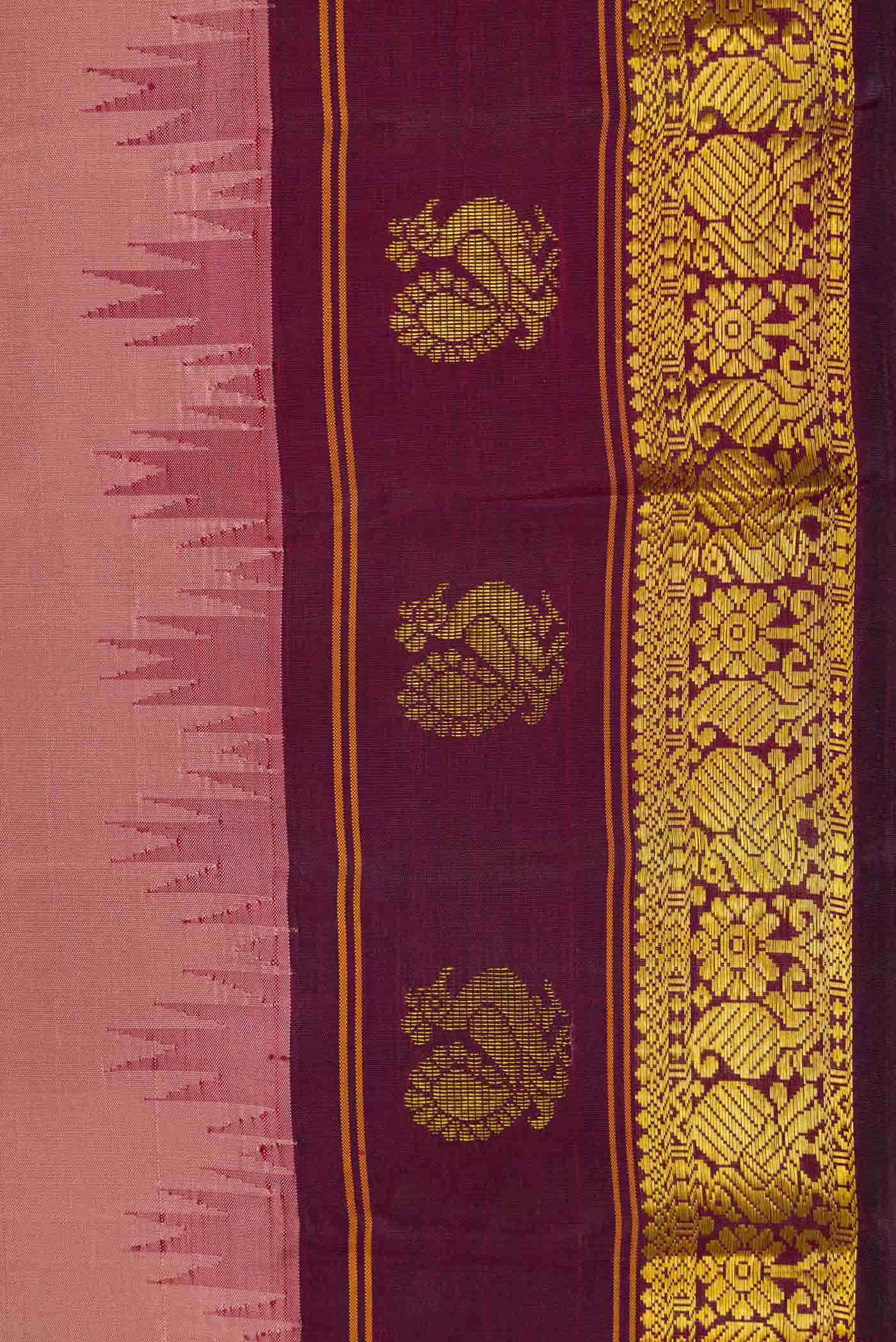 Pure Silk Pure Zari Rose Gold Dual Tone Kanchipuram Saree