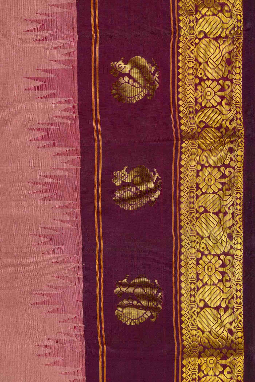 Pure Silk Pure Zari Rose Gold Dual Tone Kanchipuram Saree