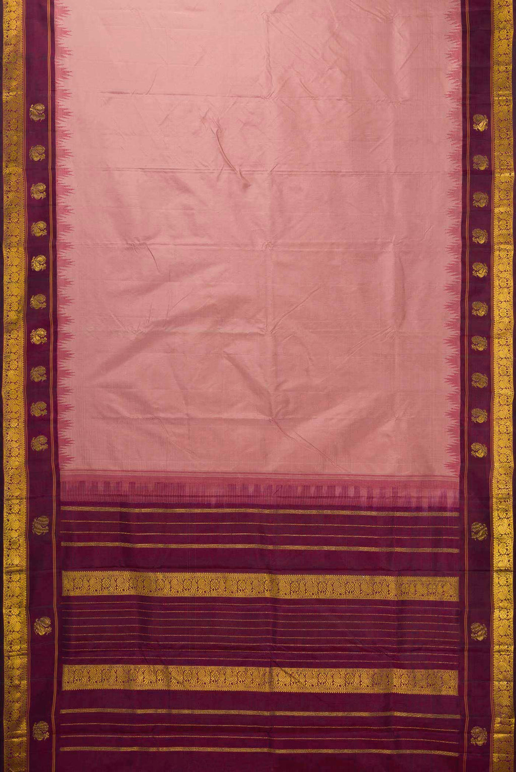 Pure Silk Pure Zari Rose Gold Dual Tone Kanchipuram Saree