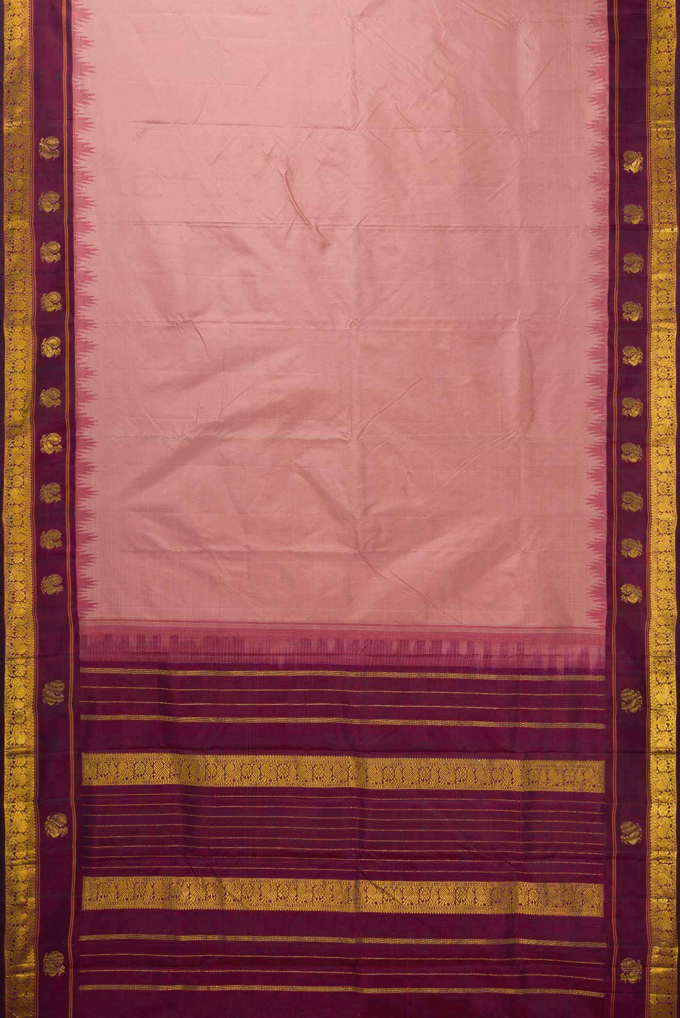 Pure Silk Pure Zari Rose Gold Dual Tone Kanchipuram Saree