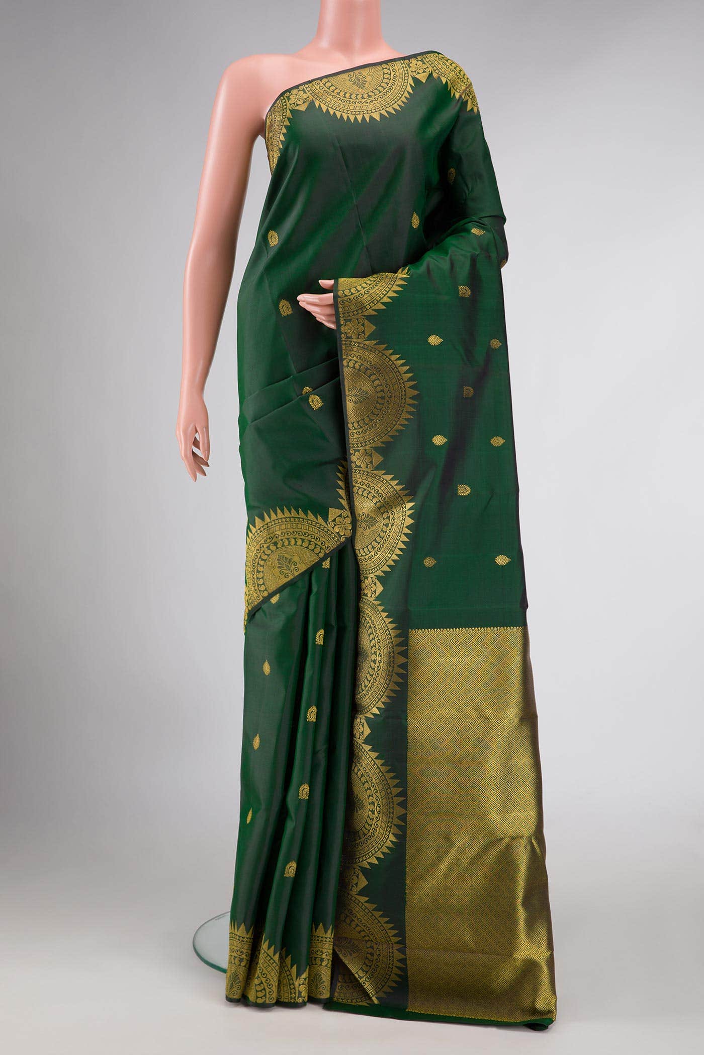 Pure Silk Pure Zari Green Dual Tone Kanchipuram Saree