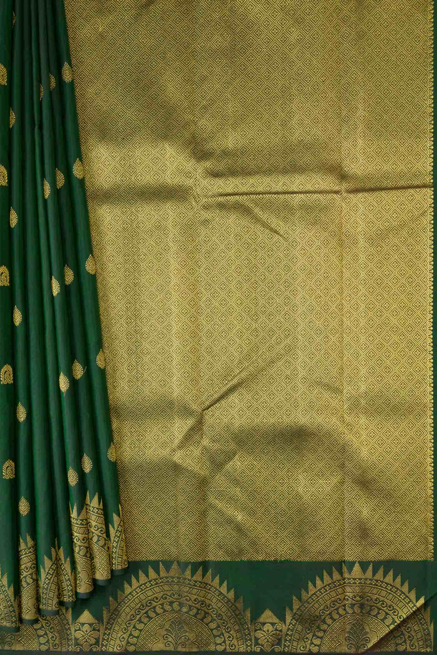 Pure Silk Pure Zari Green Dual Tone Kanchipuram Saree