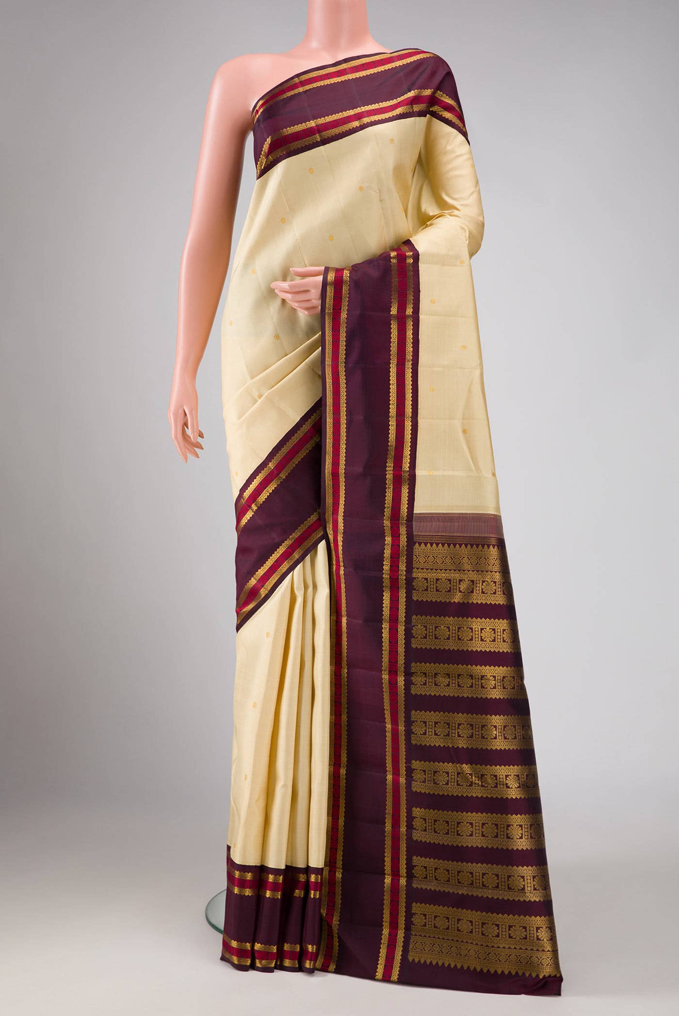 Pure Silk Pure Zari Sandal Kanchipuram Saree