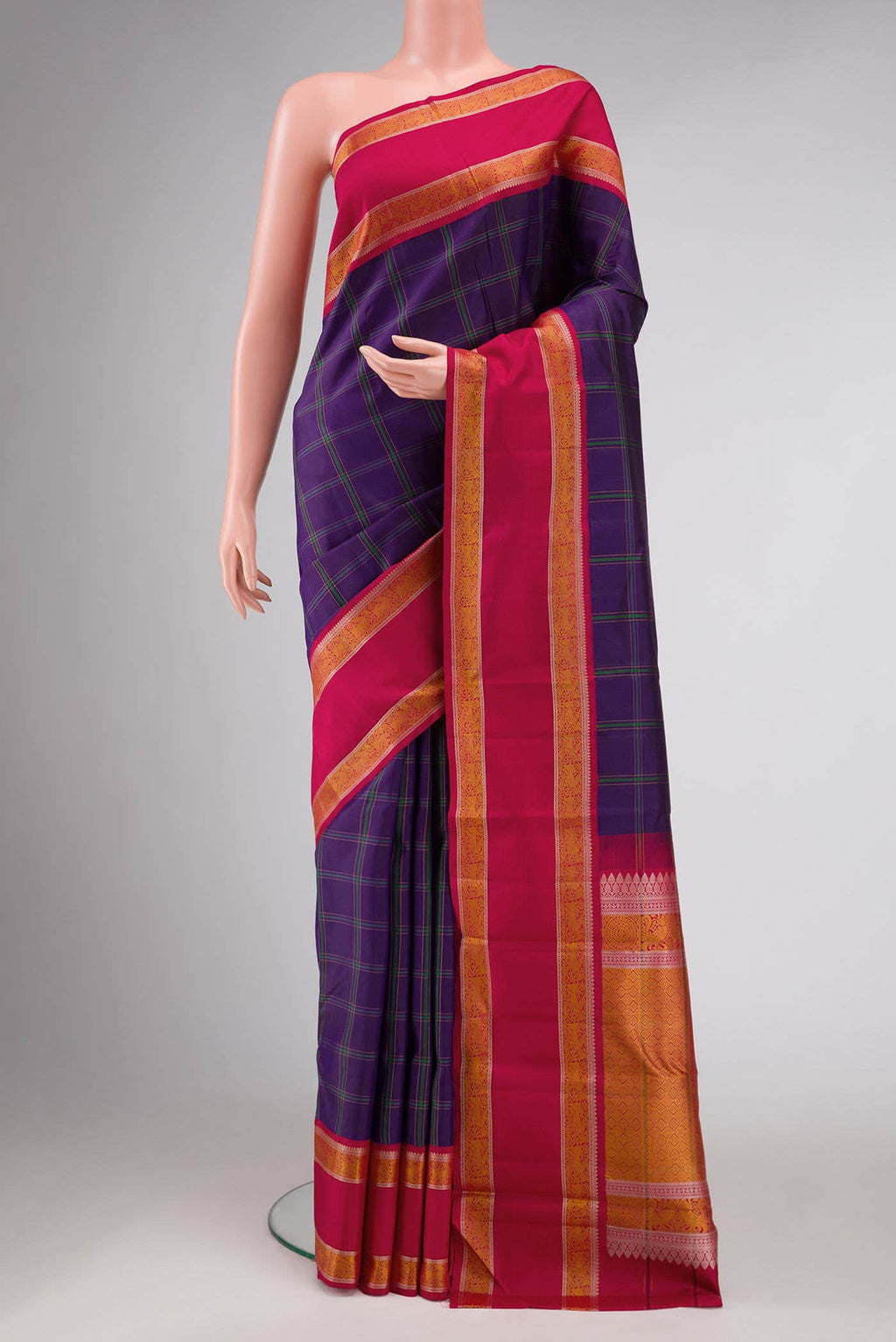 Pure Silk Pure Zari Violet Dual Tone Kanchipuram Saree