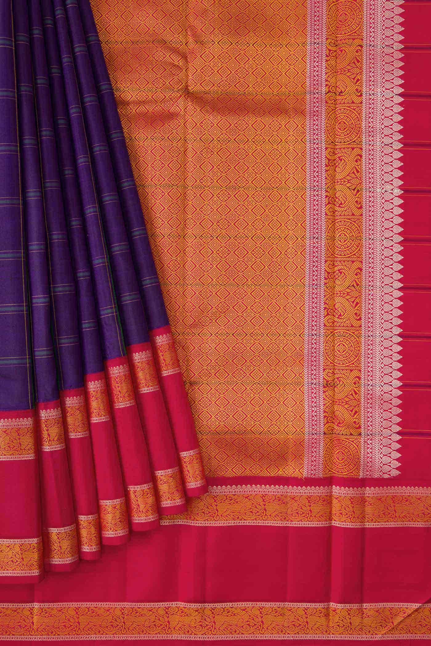 Pure Silk Pure Zari Violet Dual Tone Kanchipuram Saree