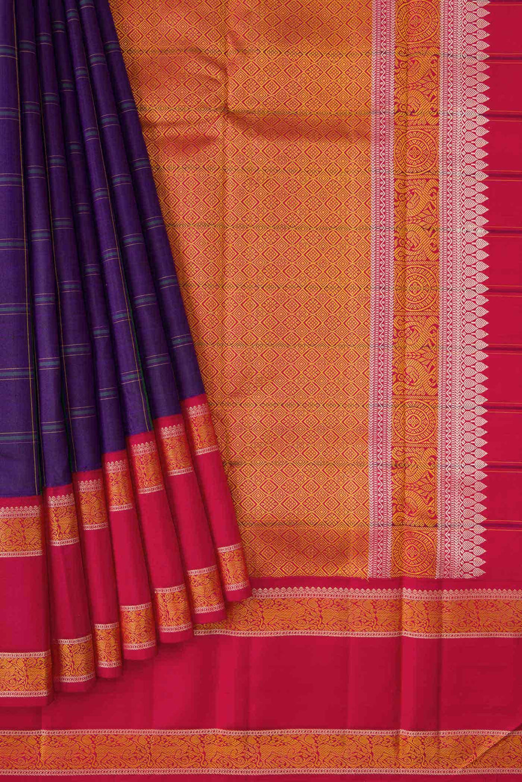 Pure Silk Pure Zari Violet Dual Tone Kanchipuram Saree