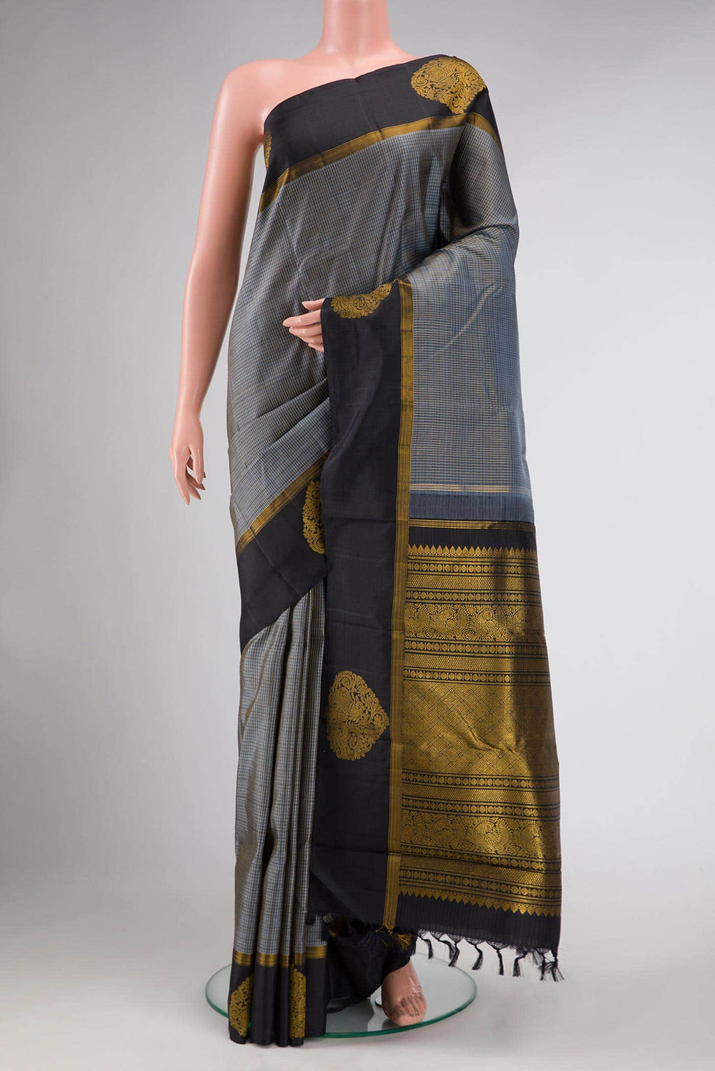 Grey Dual Tone Kanchipuram Silk Saree