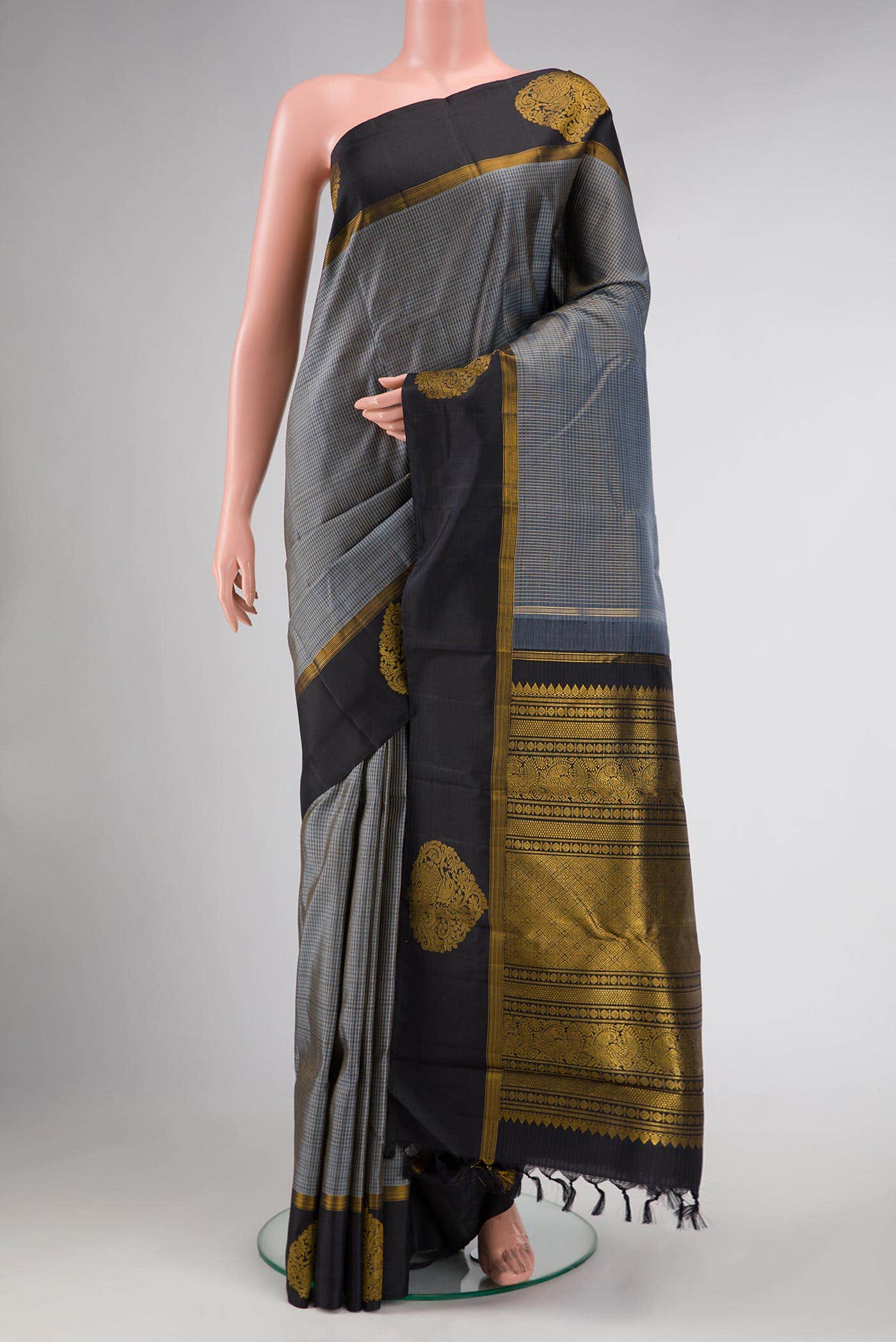 Grey Dual Tone Kanchipuram Silk Saree