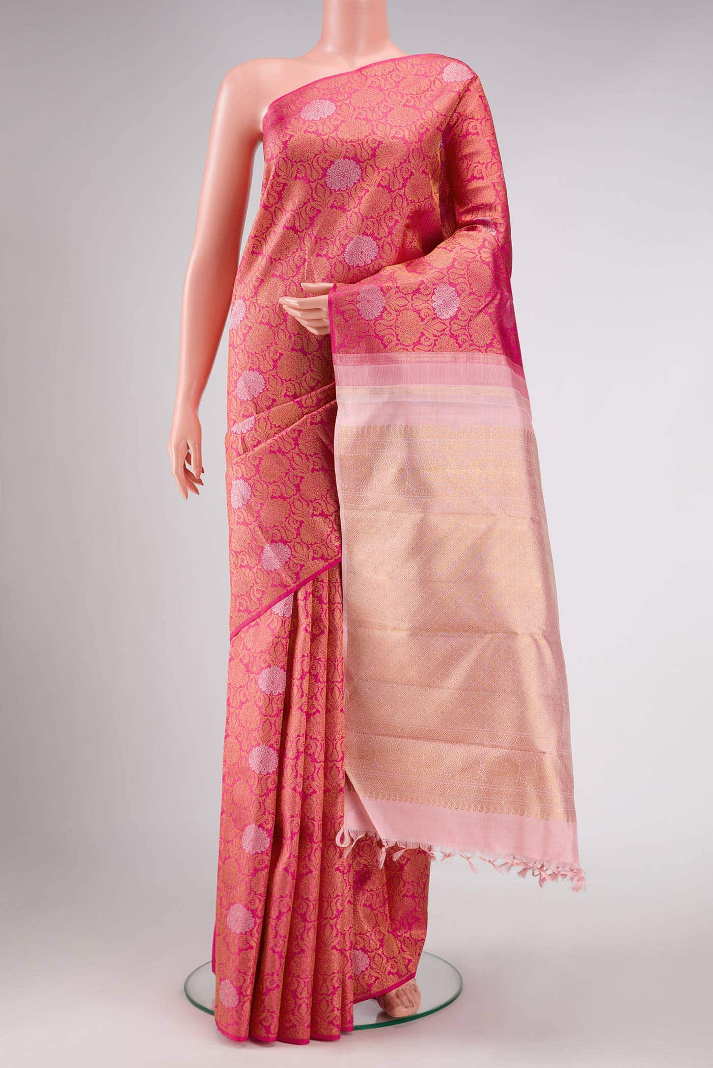 Dark Pink Dual Tone Kanchipuram Silk Saree