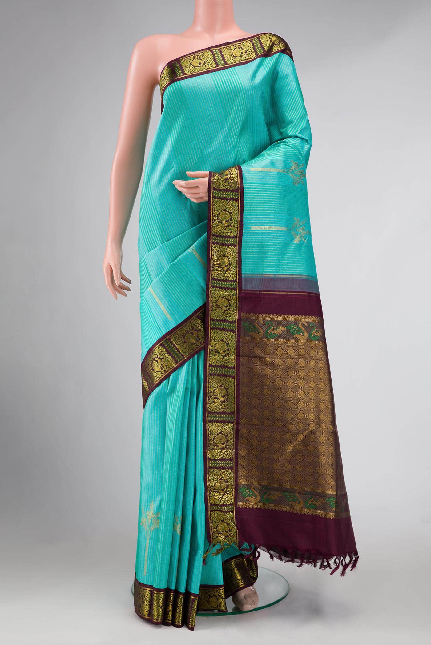 Sky Blue Dual Tone Kanchipuram Silk Saree