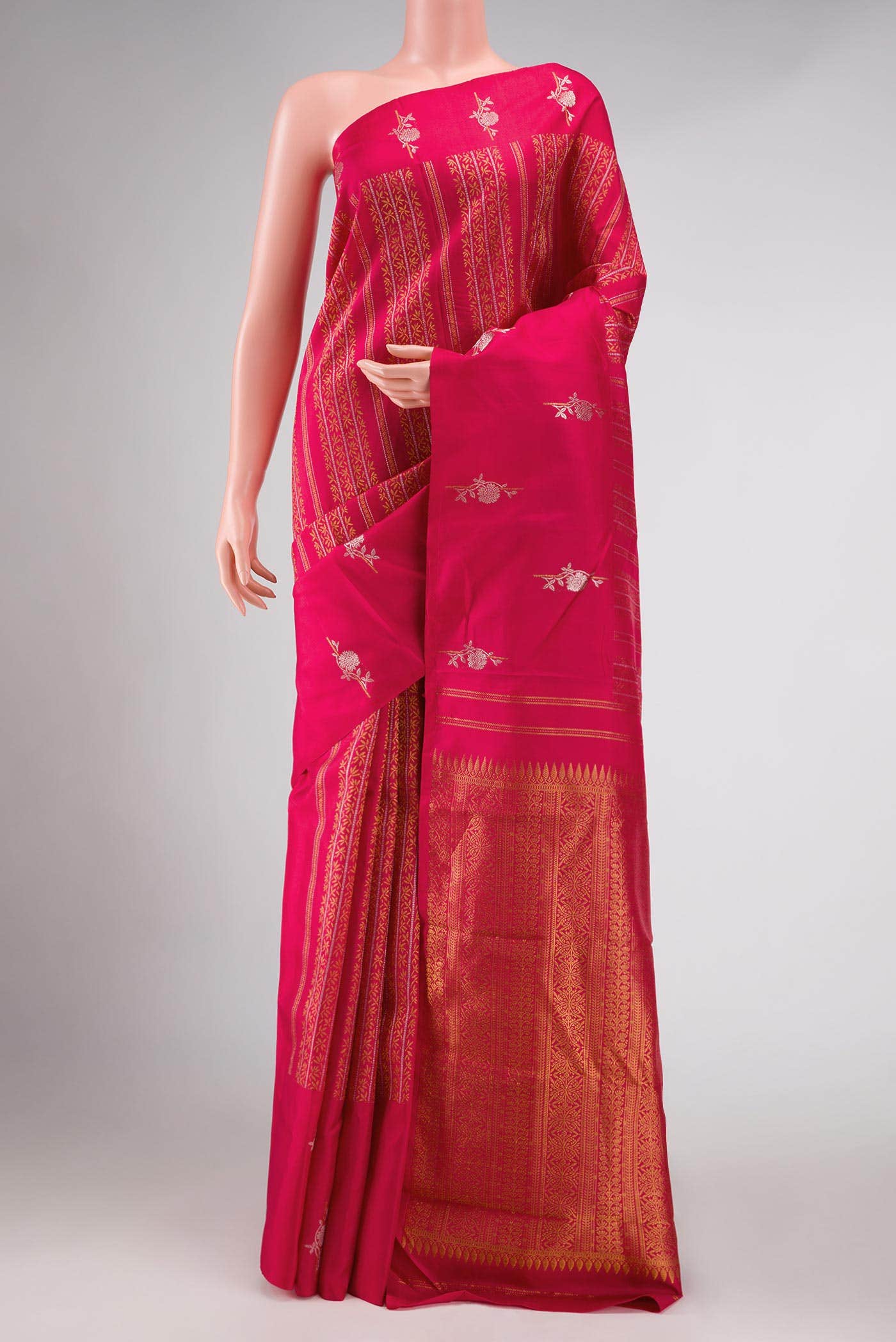 Dark Pink Dual Tone Kanchipuram Silk Saree