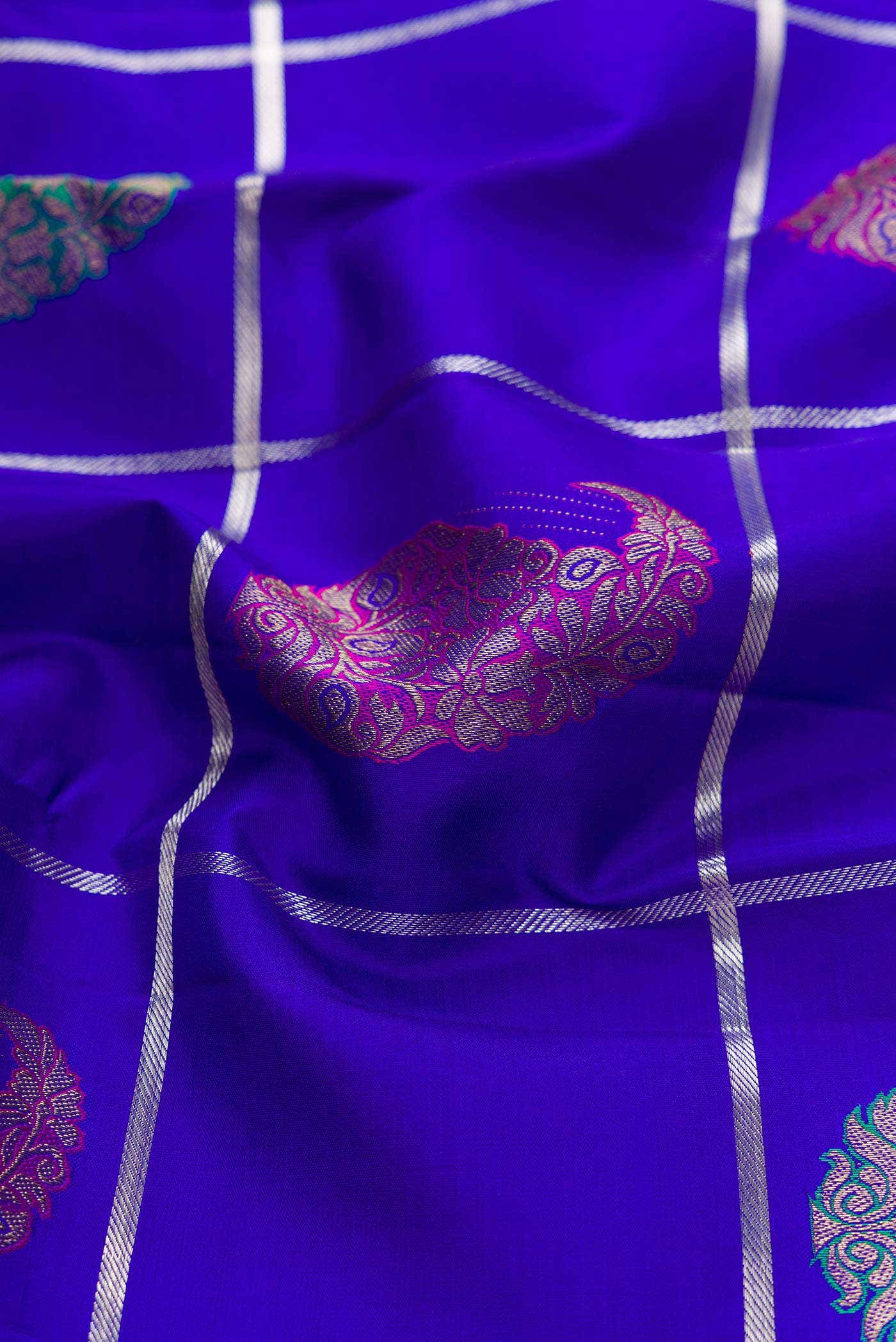 Pure Silk Pure Zari Royal Blue Dual Tone Kanchipuram Saree