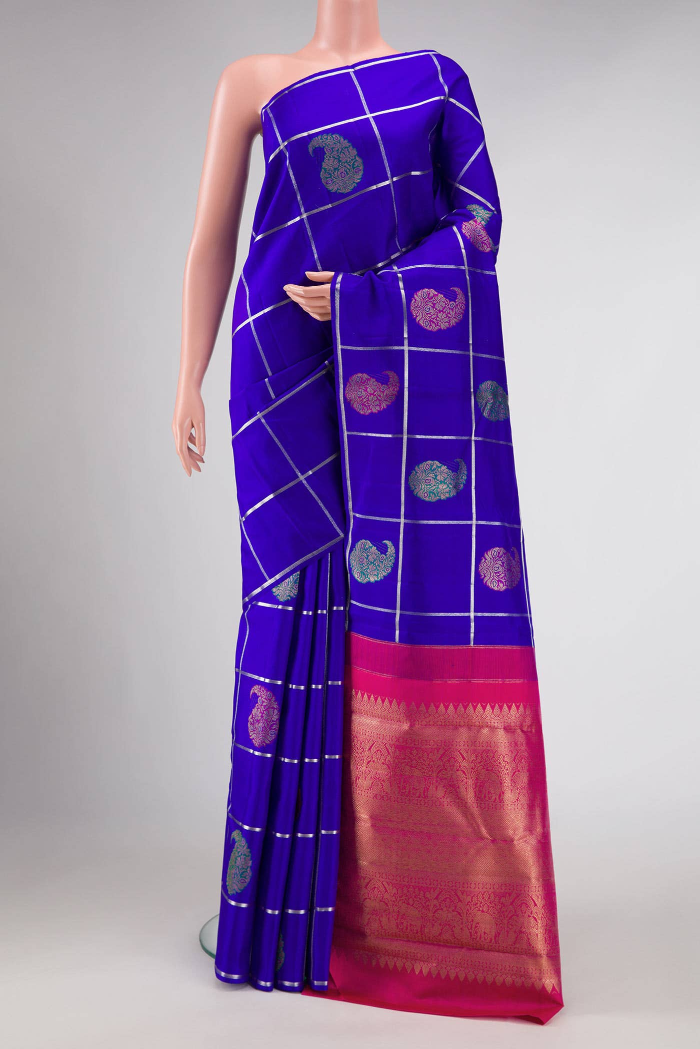 Pure Silk Pure Zari Royal Blue Dual Tone Kanchipuram Saree