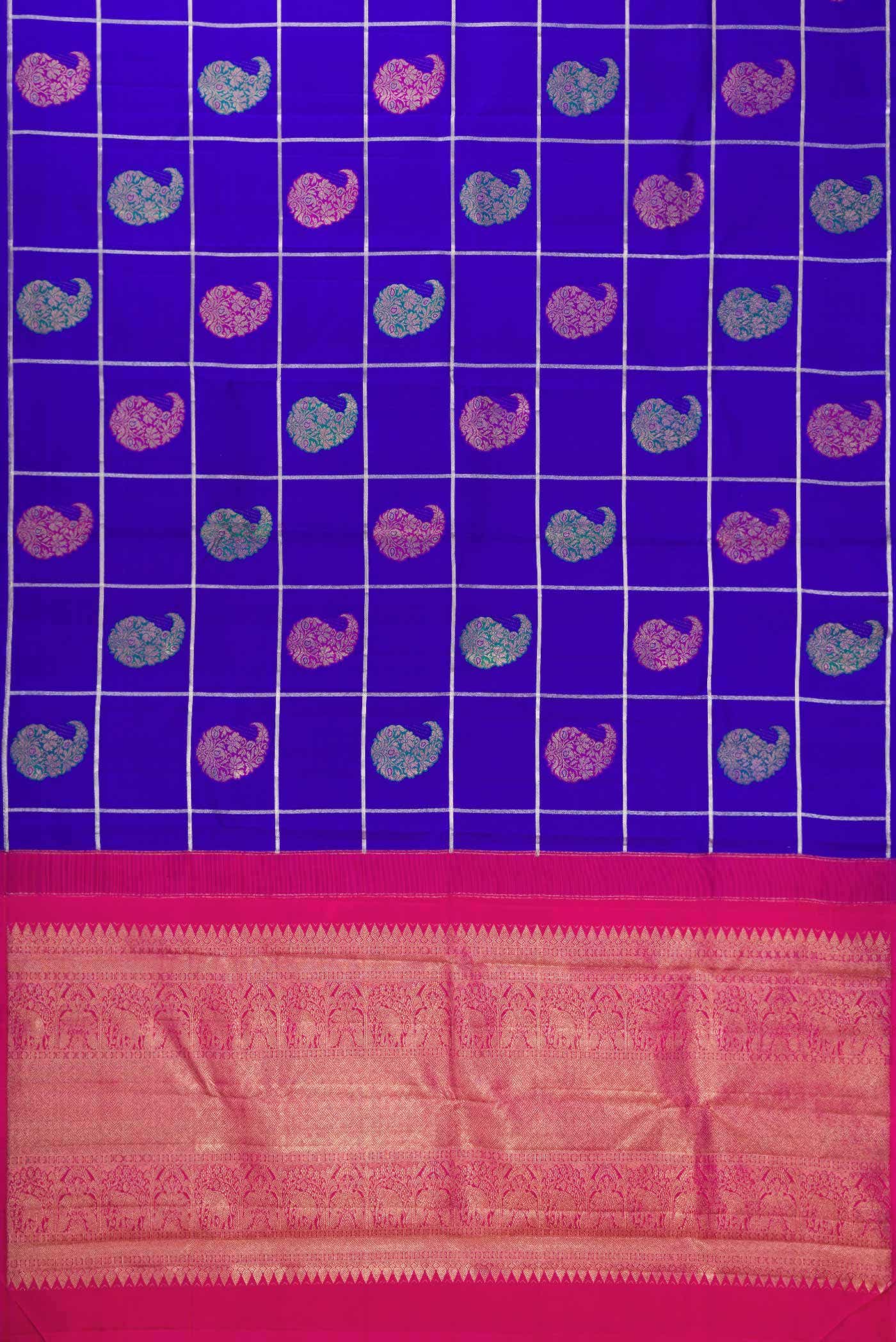Pure Silk Pure Zari Royal Blue Dual Tone Kanchipuram Saree