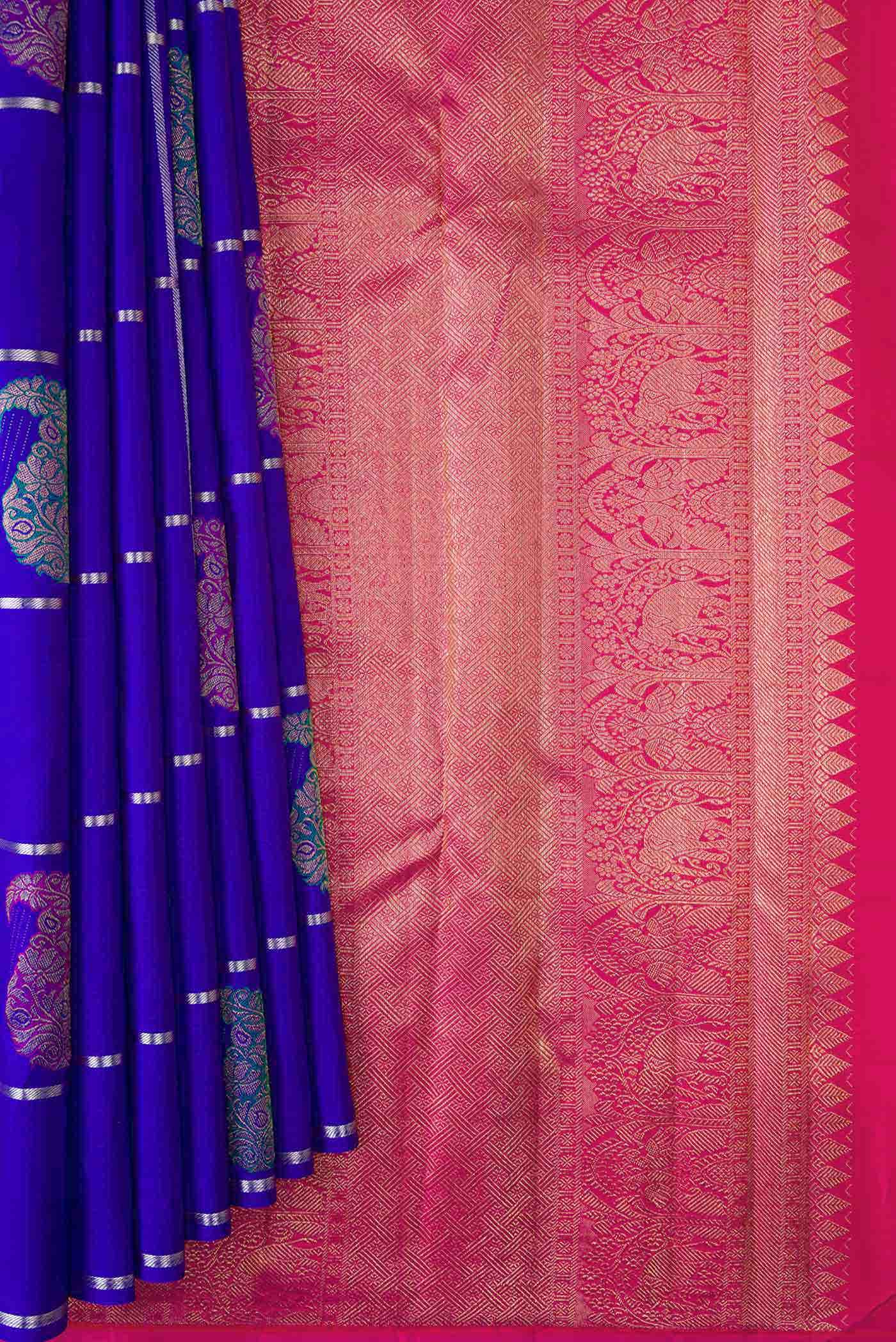 Pure Silk Pure Zari Royal Blue Dual Tone Kanchipuram Saree