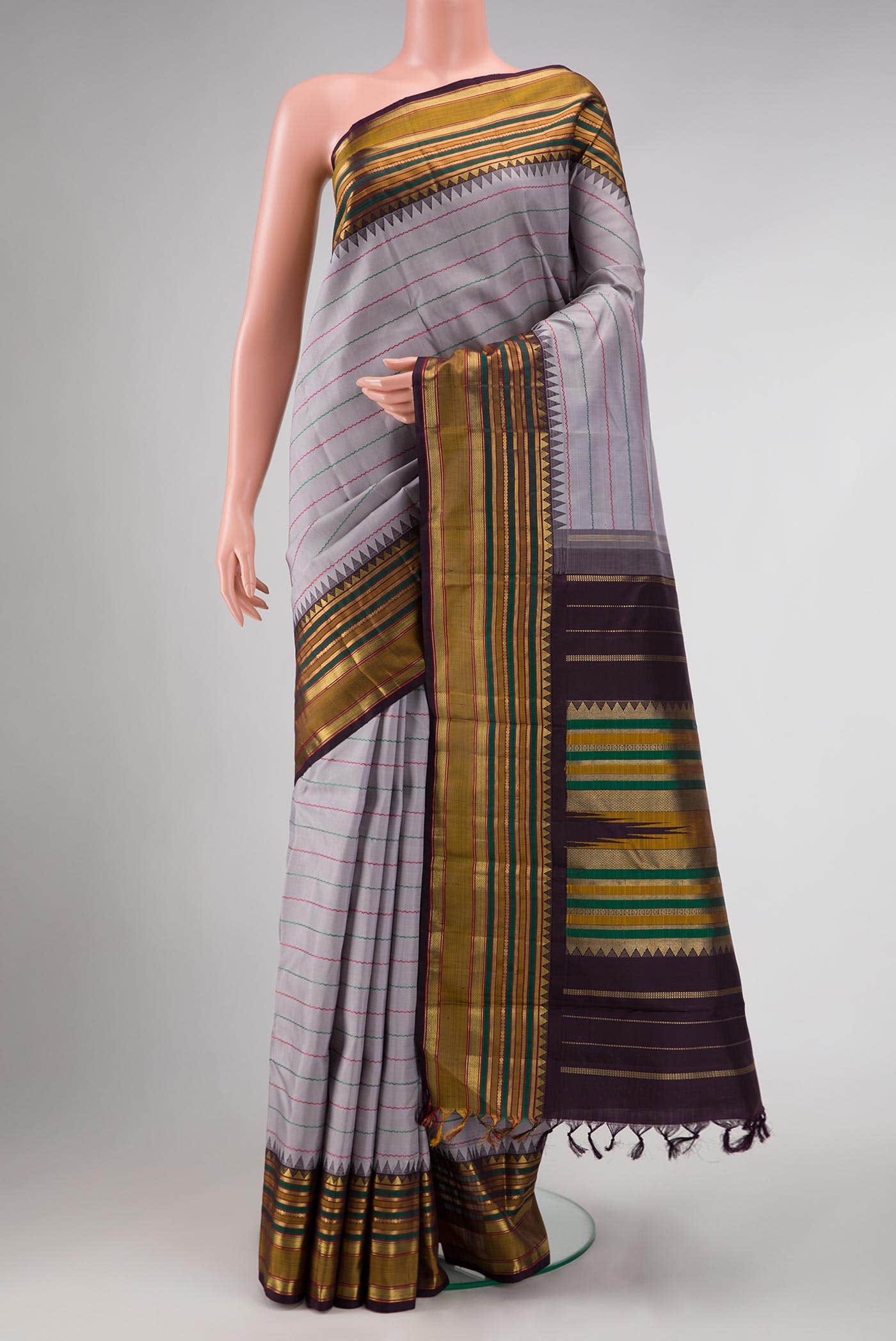 Pure Silk Pure Zari Grey Kanchipuram Saree