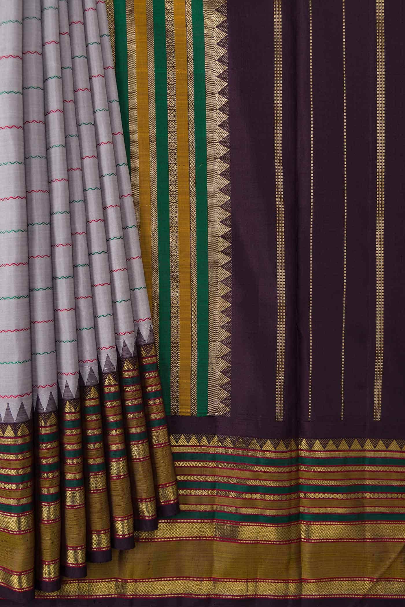 Pure Silk Pure Zari Grey Kanchipuram Saree
