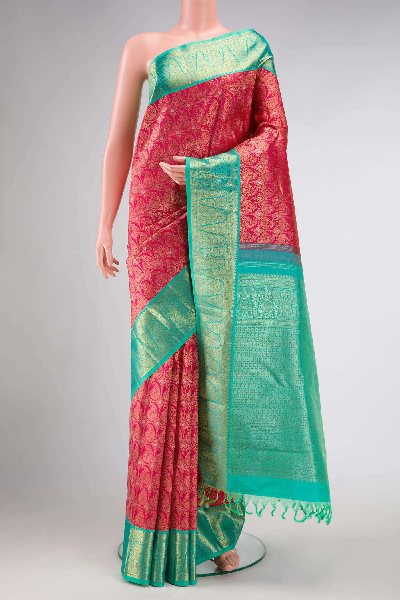Pure Silk Pure Zari Pink Dual Tone Kanchipuram Saree