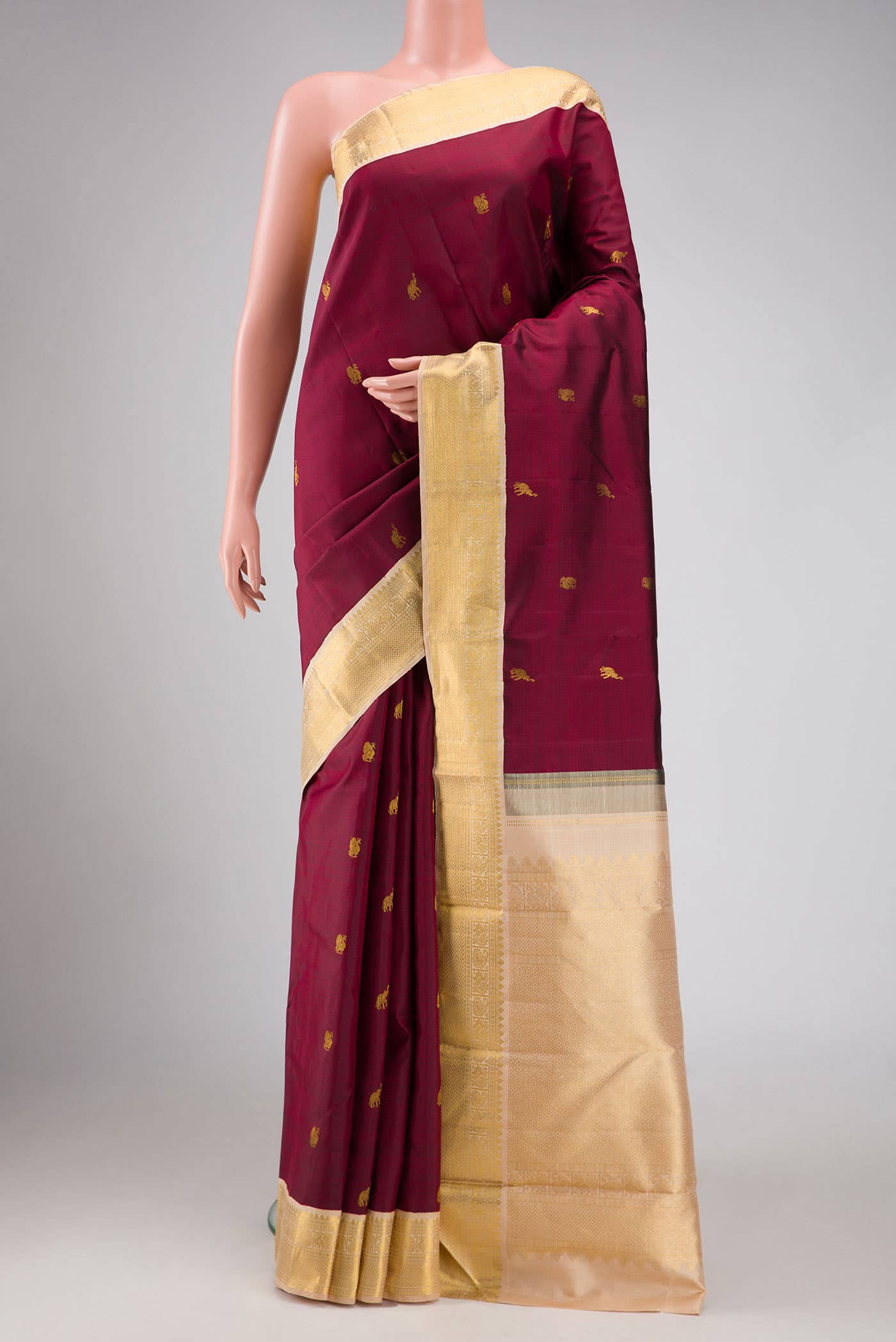 Pure Silk Pure Zari Maroon Dual Tone Kanchipuram Saree