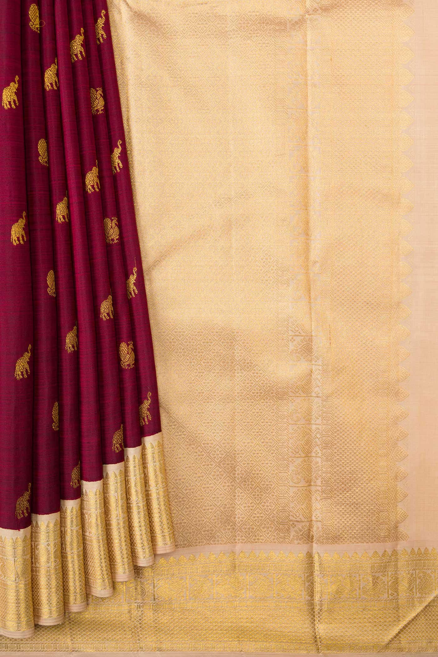 Pure Silk Pure Zari Maroon Dual Tone Kanchipuram Saree