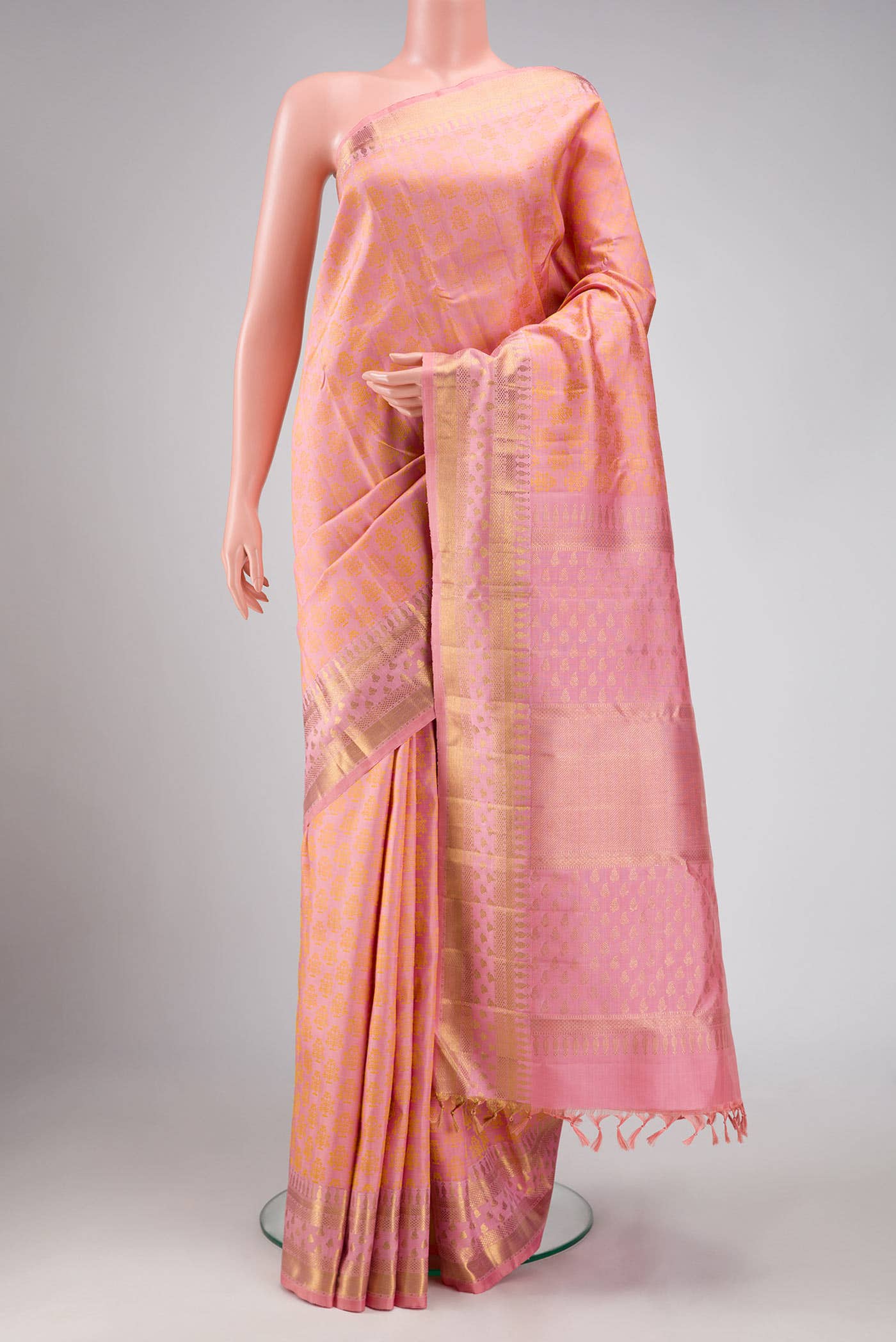 Pure Silk Pure Zari Pink Kanchipuram Saree