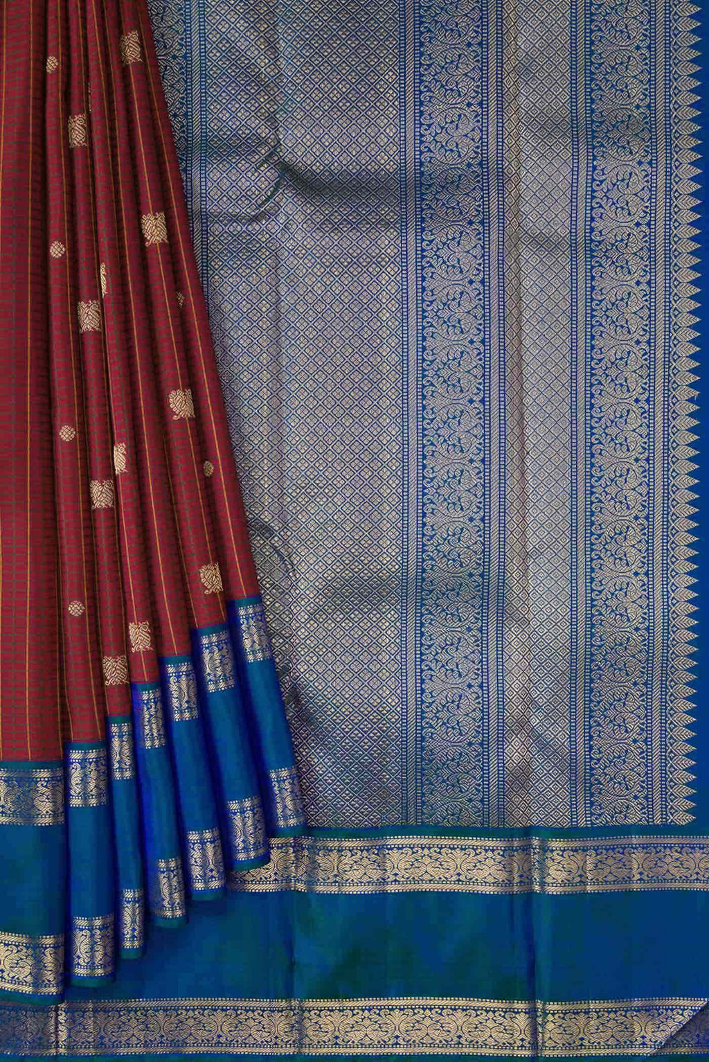 Pure Silk Pure Zari Maroon Dual Tone Kanchipuram Saree