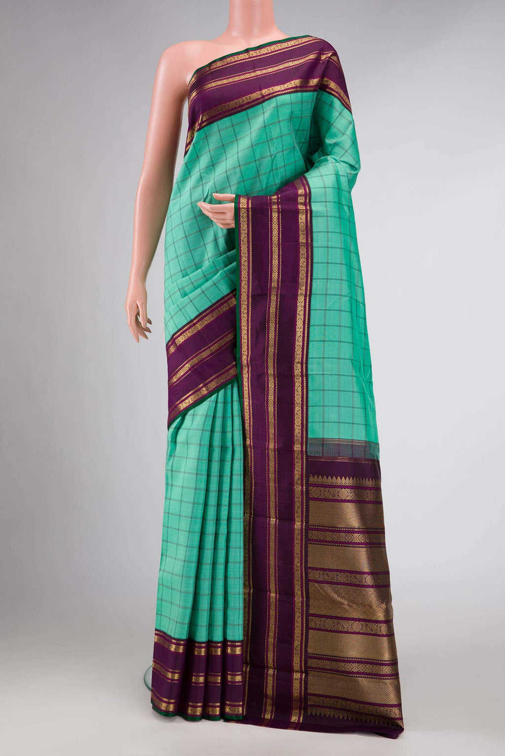 Pure Silk Pure Zari Green Dual Tone Kanchipuram Saree