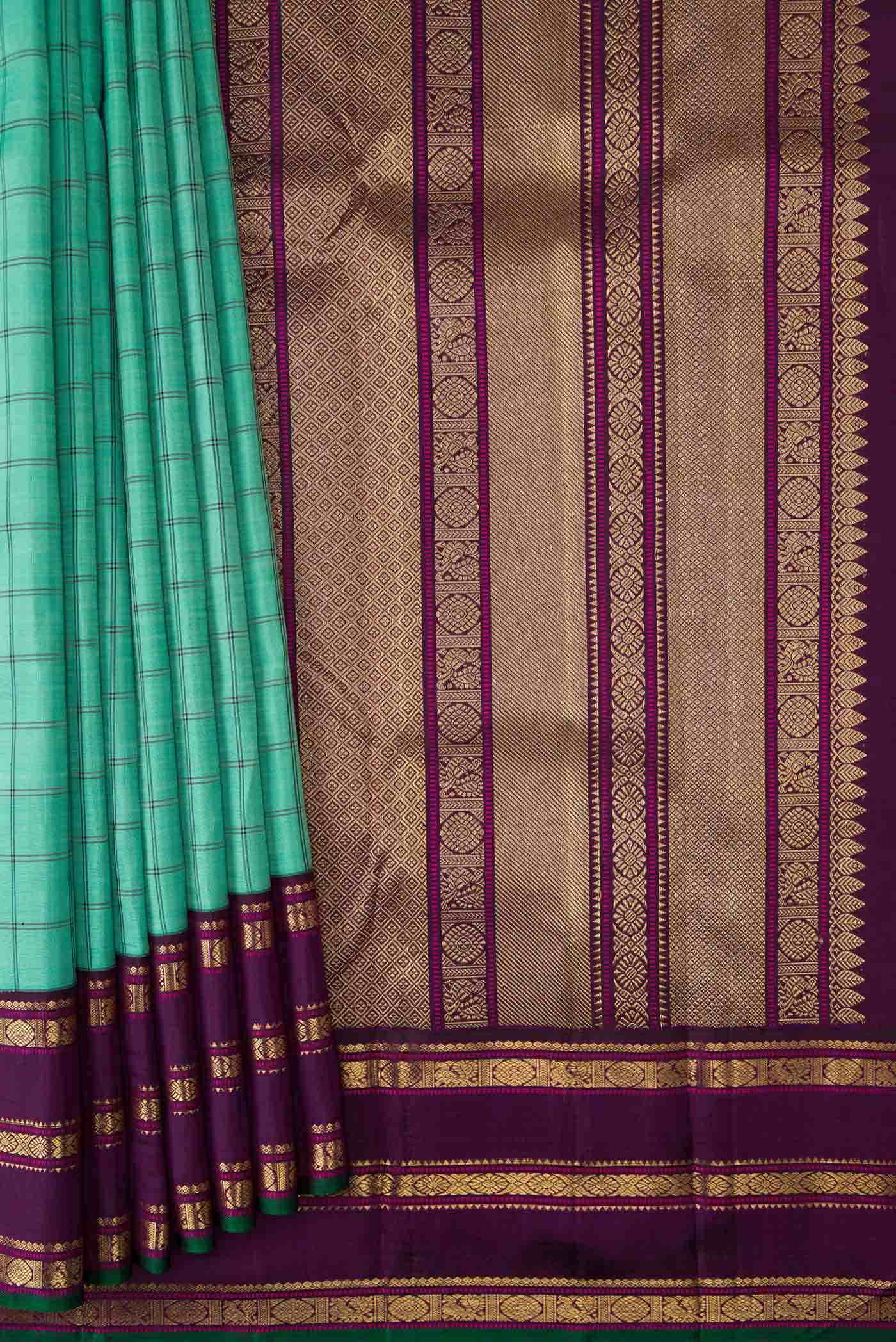 Pure Silk Pure Zari Green Dual Tone Kanchipuram Saree