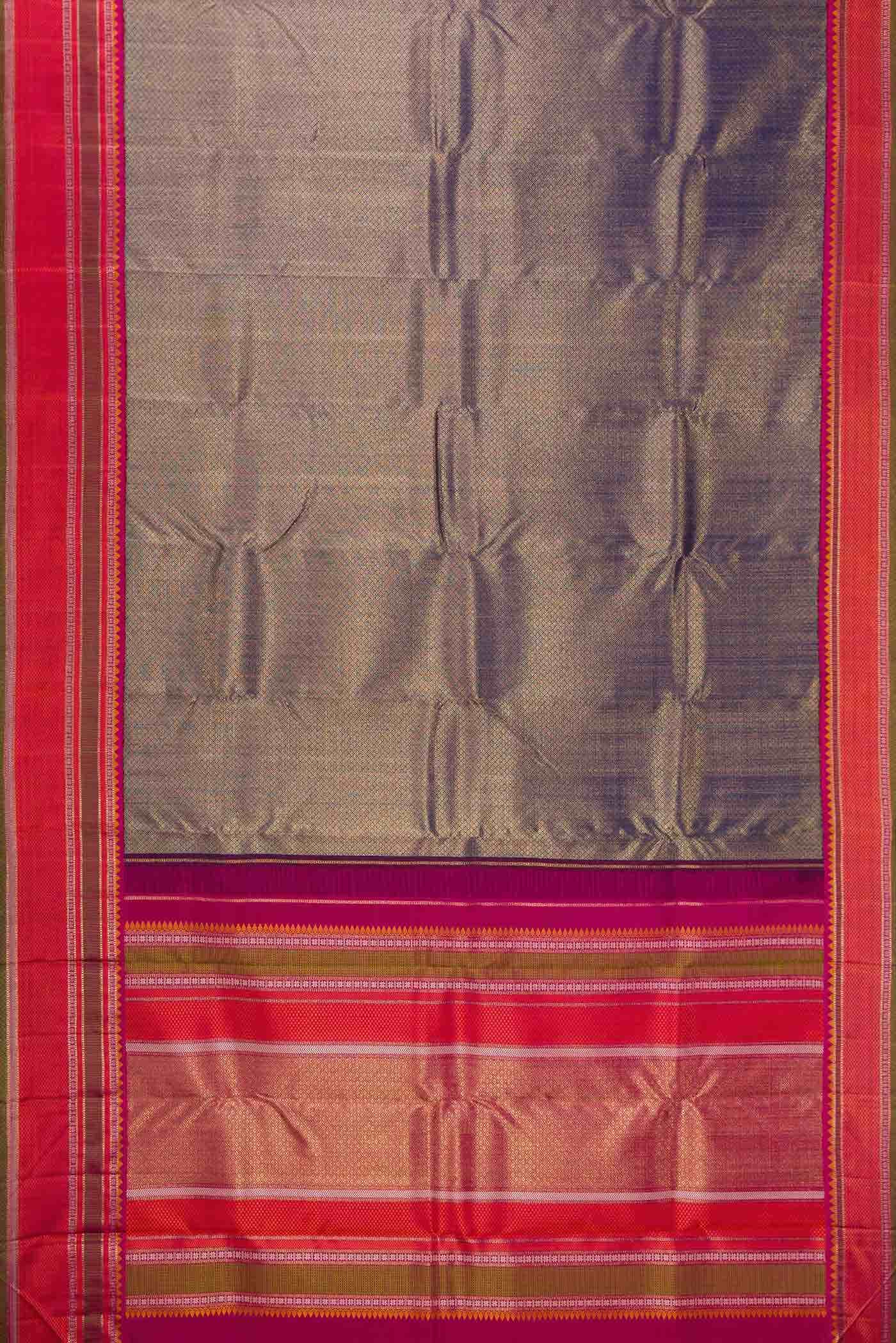 Pure Silk Pure Zari Navy Blue Dual Tone Kanjivaram Saree