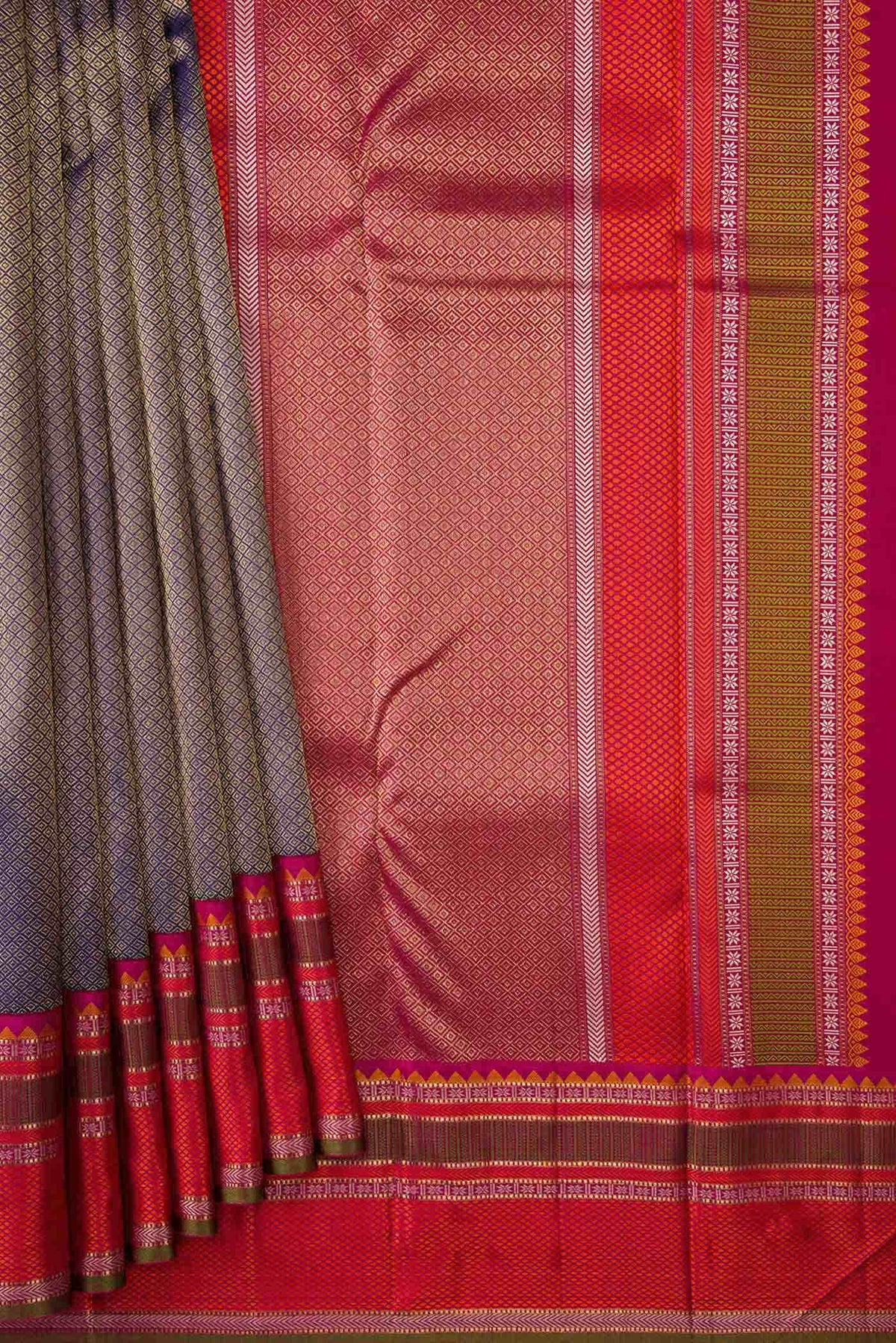 Pure Silk Pure Zari Navy Blue Dual Tone Kanjivaram Saree