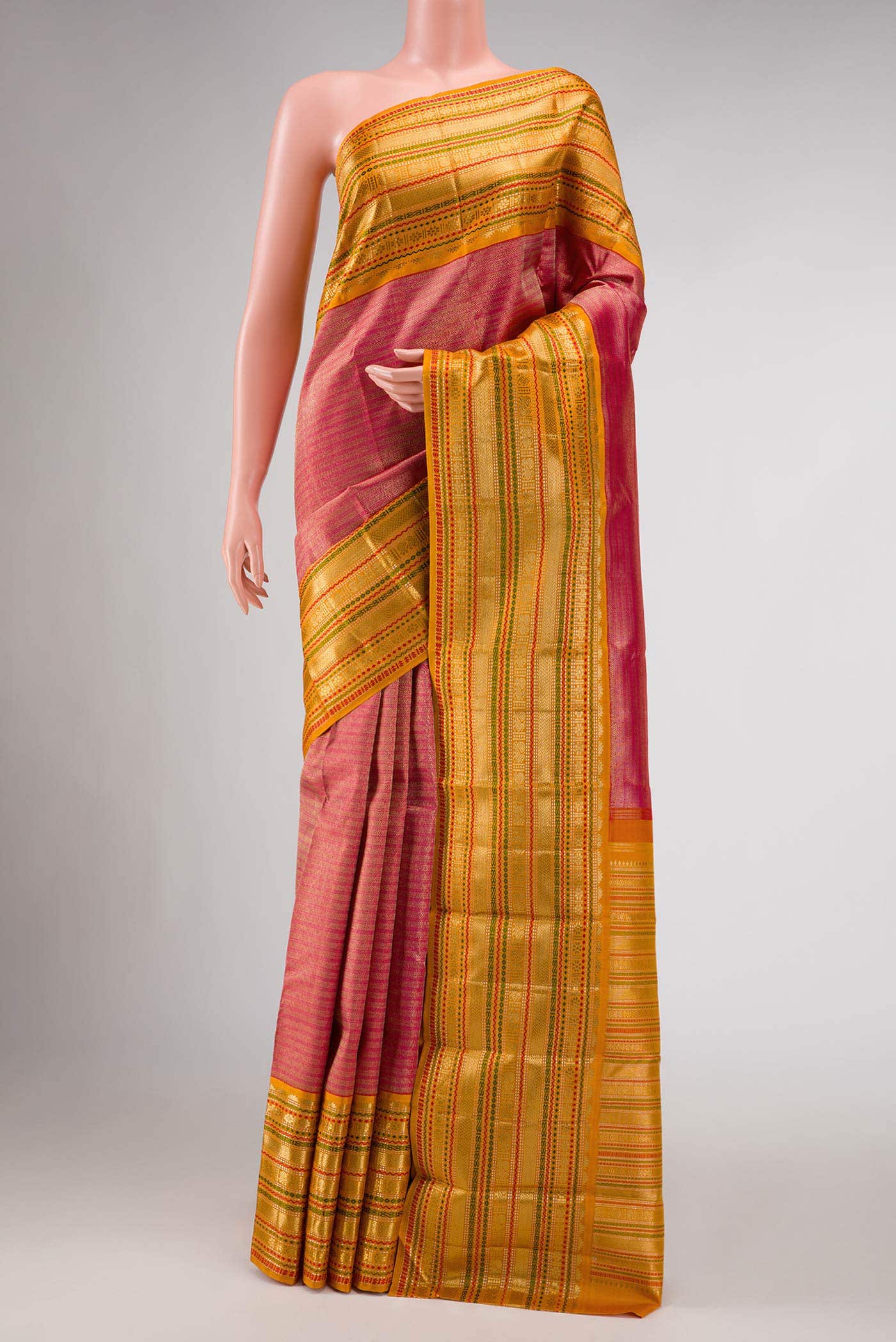 Pure Silk Pure Zari Pink Dual Tone Kanchipuram Saree