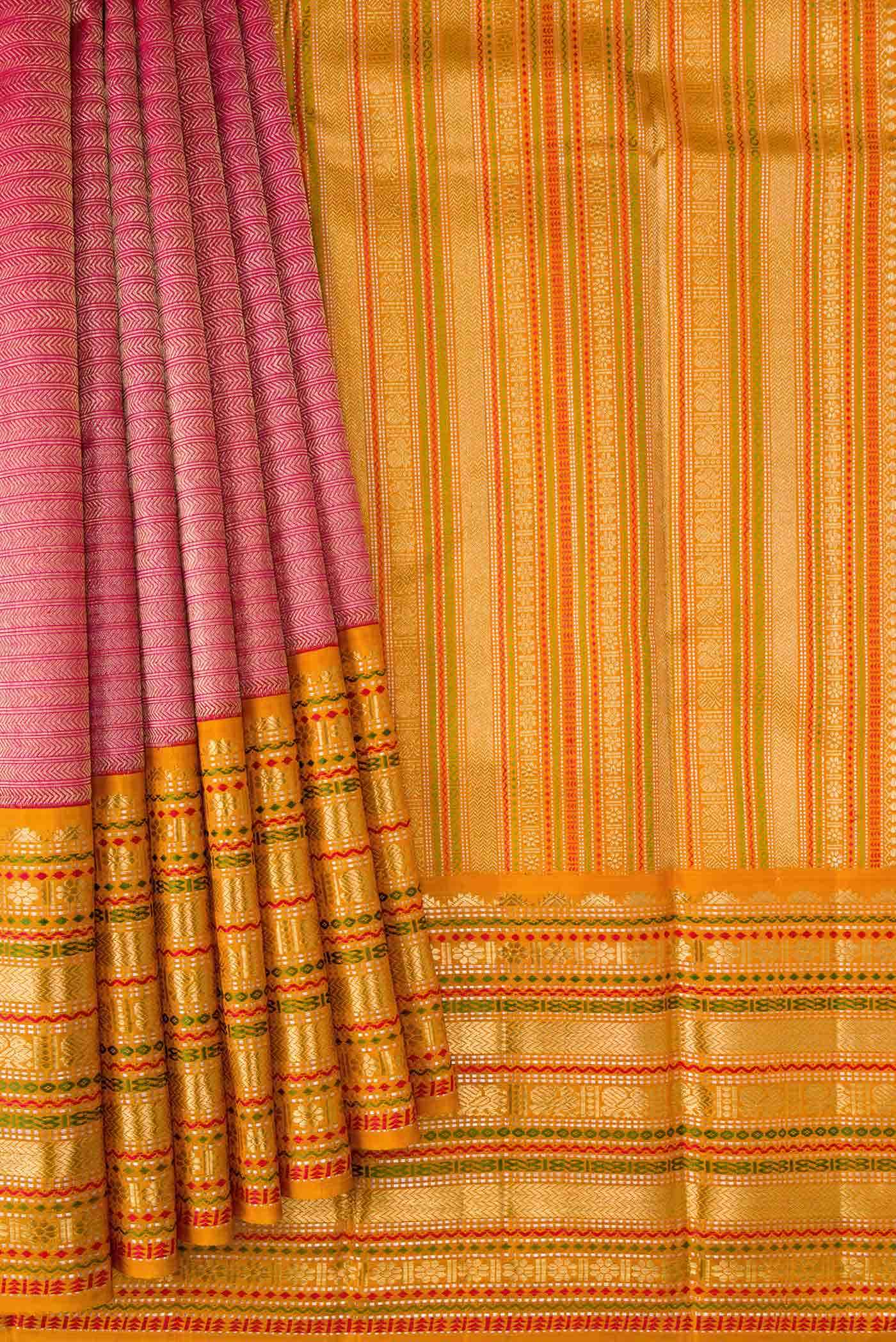 Pure Silk Pure Zari Pink Dual Tone Kanjivaram Saree