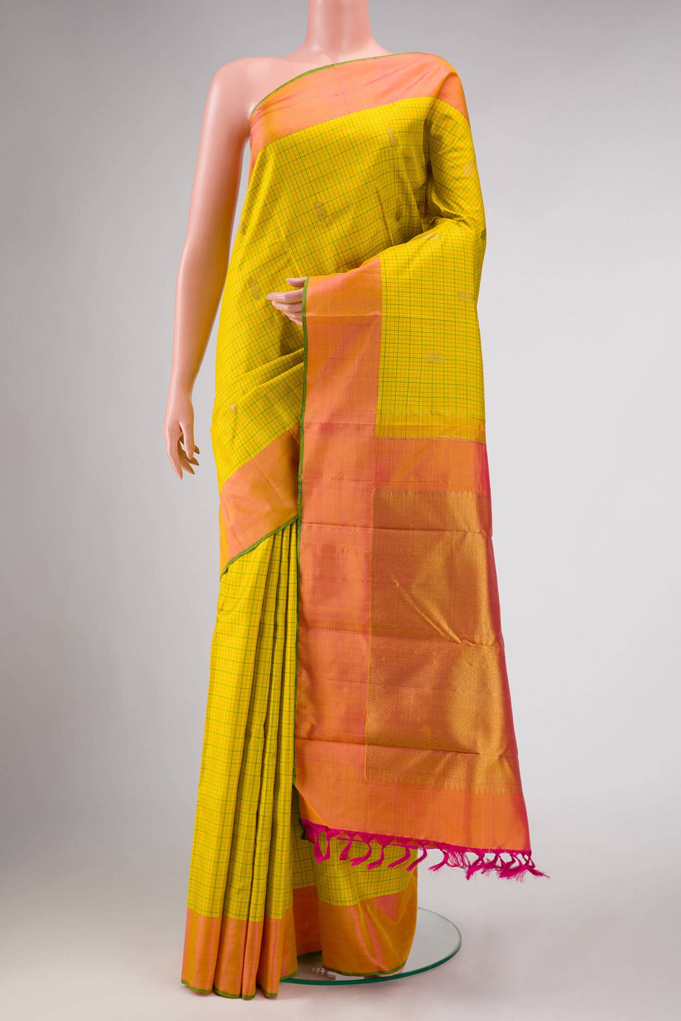 Pure Silk Pure Zari Yellow Dual Tone Kanchipuram Saree